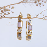 Moonstone, Labradorite & Rose Quartz ~ Hoop Earrings 18k Gold Plated Earrings ~ Gemstone ~ Post ~Boho ~ Handmade~Jewelry ME042