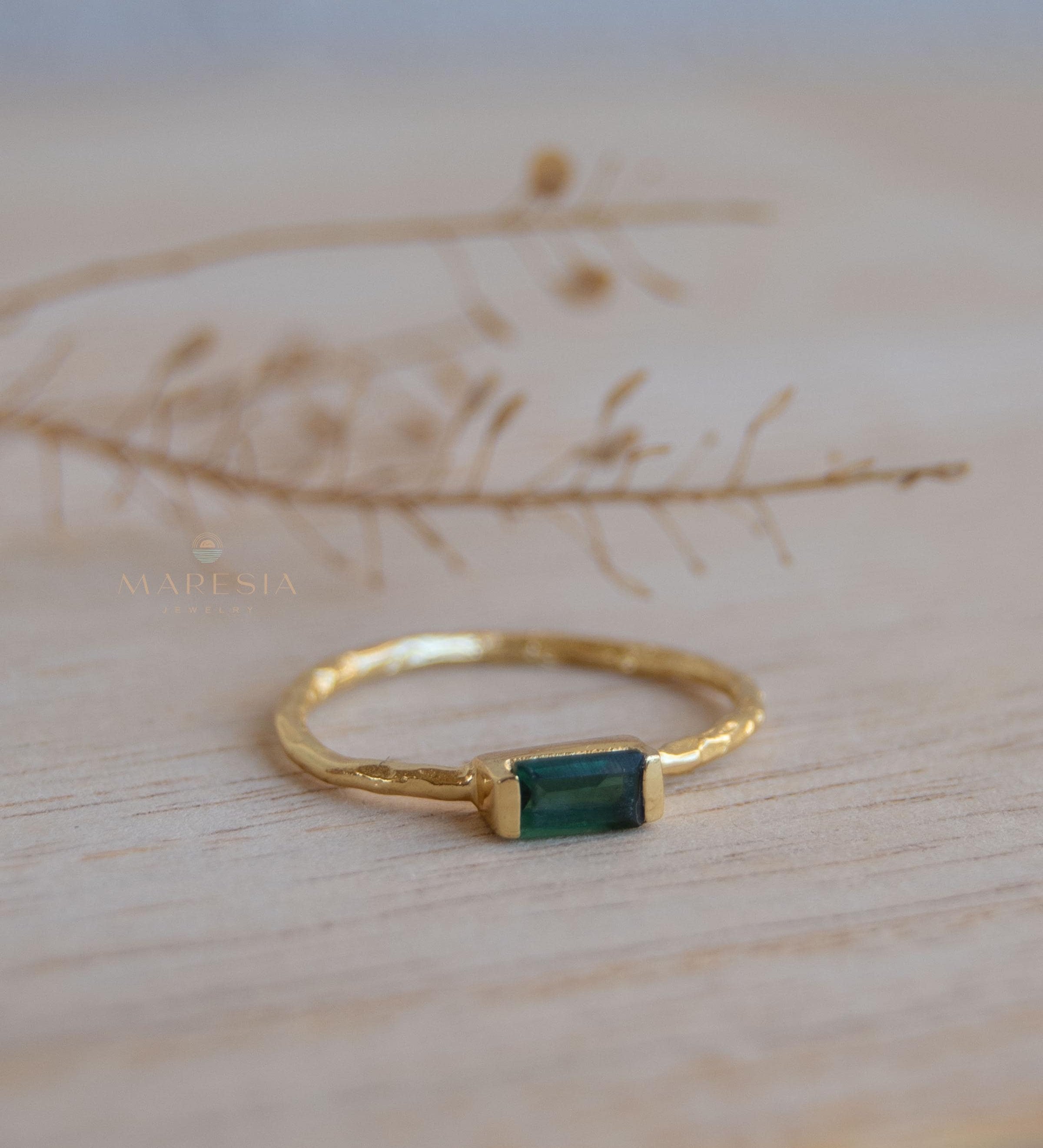 Green Tourmaline Hydro Ring ~ Rectangular Stone ~ 18k Gold Plated ~ Jewelry ~ Handmade ~ Boho ~ MR364