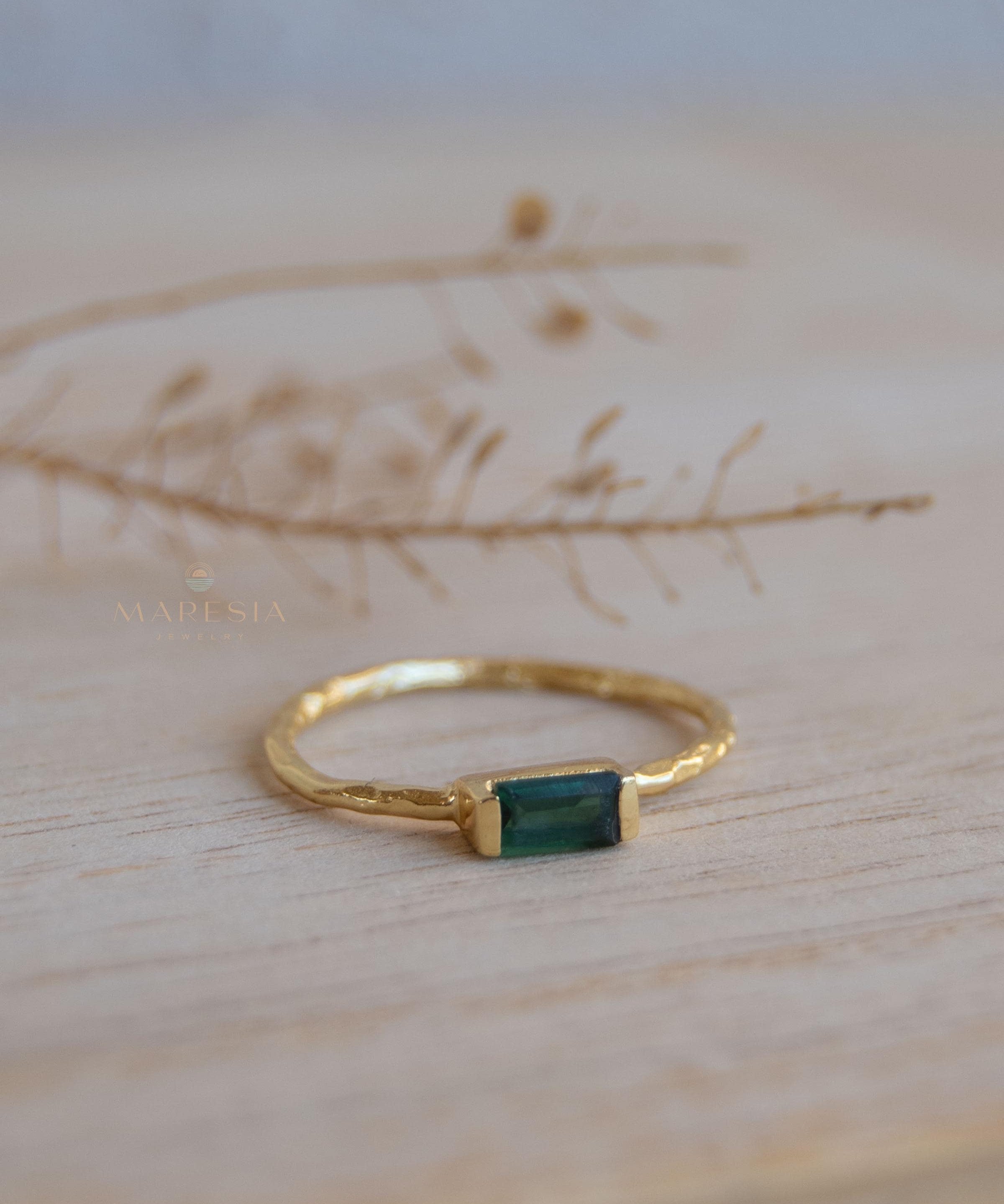 Green Tourmaline Hydro Ring ~ Rectangular Stone ~ 18k Gold Plated ~ Jewelry ~ Handmade ~ Boho ~ MR364