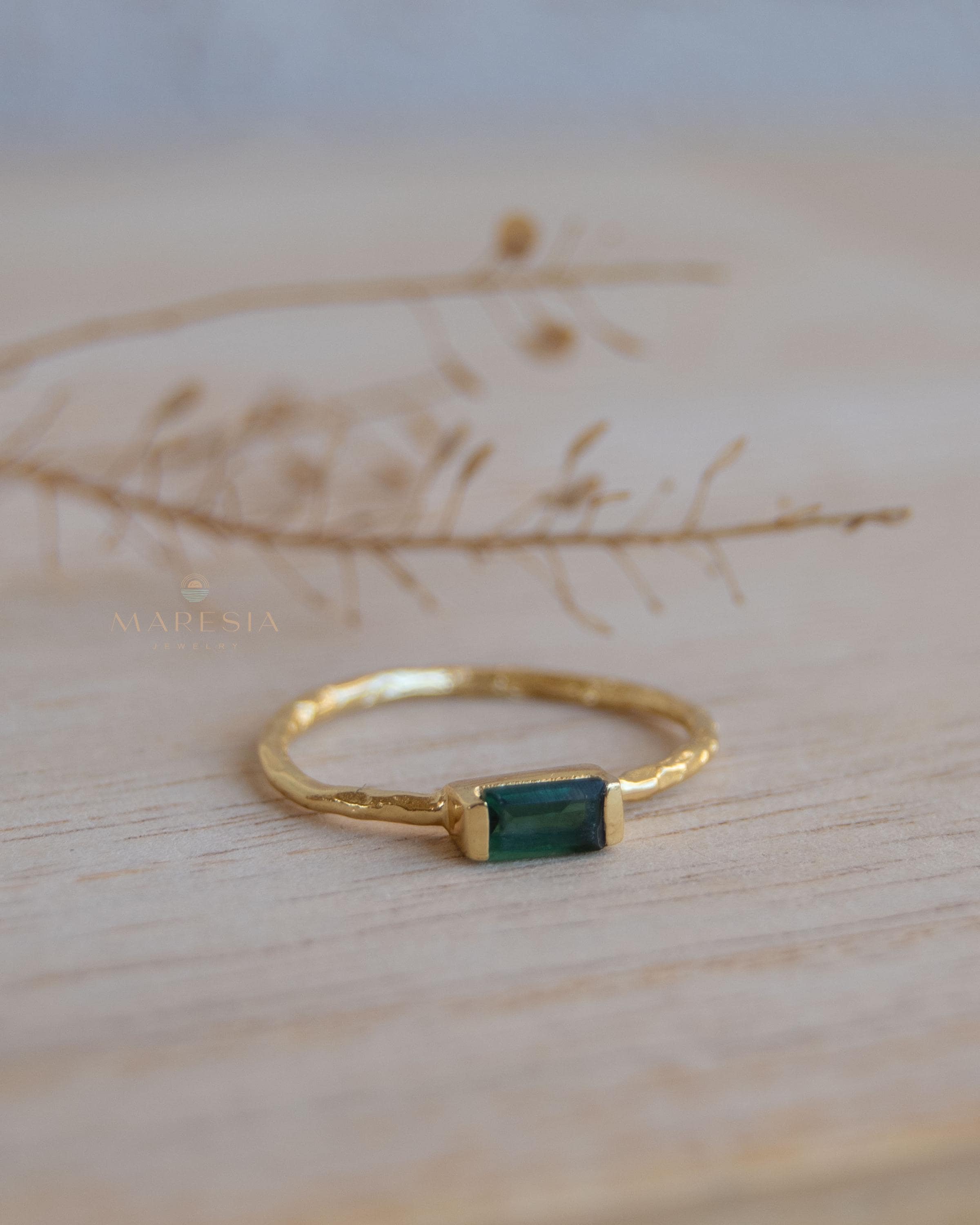 Green Tourmaline Hydro Ring ~ Rectangular Stone ~ 18k Gold Plated ~ Jewelry ~ Handmade ~ Boho ~ MR364