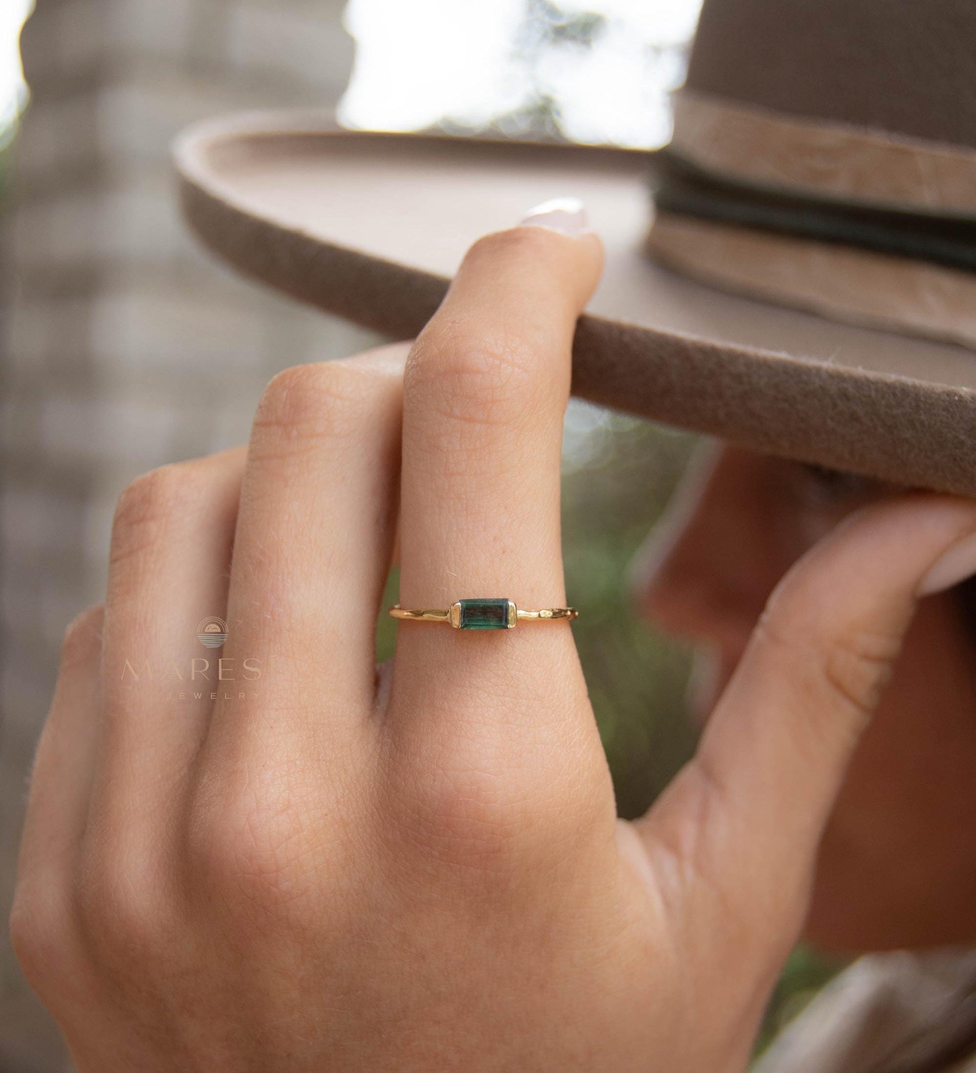 Green Tourmaline Hydro Ring ~ Rectangular Stone ~ 18k Gold Plated ~ Jewelry ~ Handmade ~ Boho ~ MR364