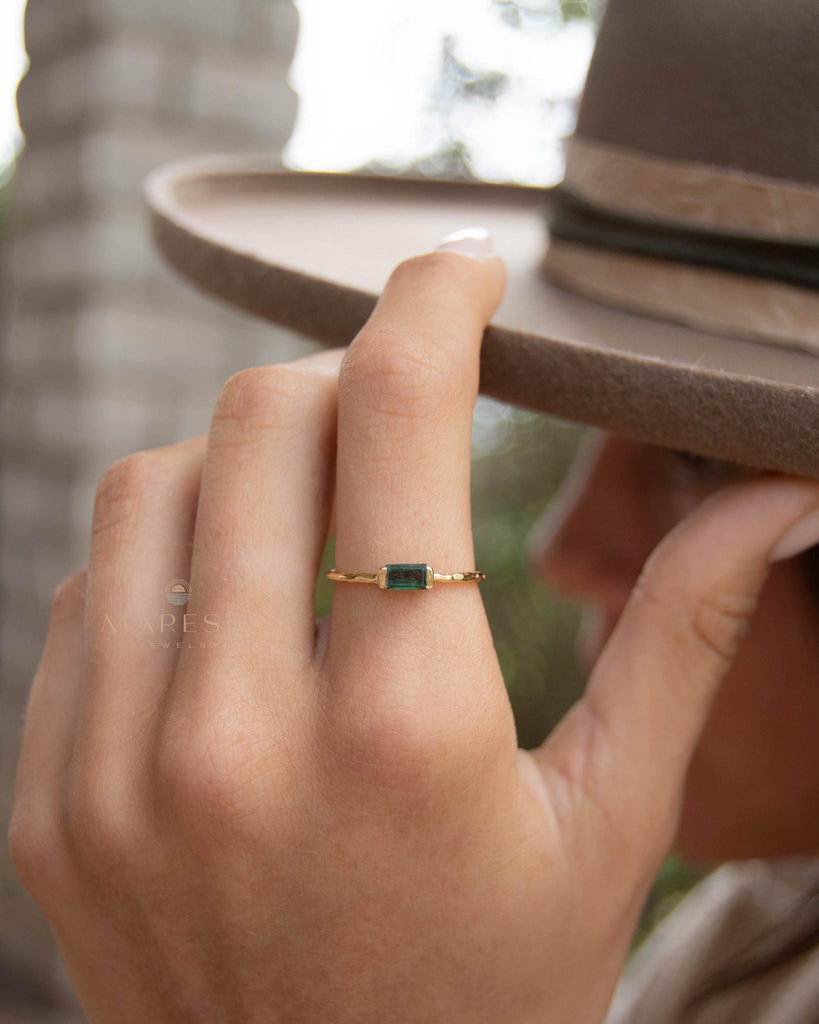 Green Tourmaline Hydro Ring ~ Rectangular Stone ~ 18k Gold Plated ~ Jewelry ~ Handmade ~ Boho ~ MR364