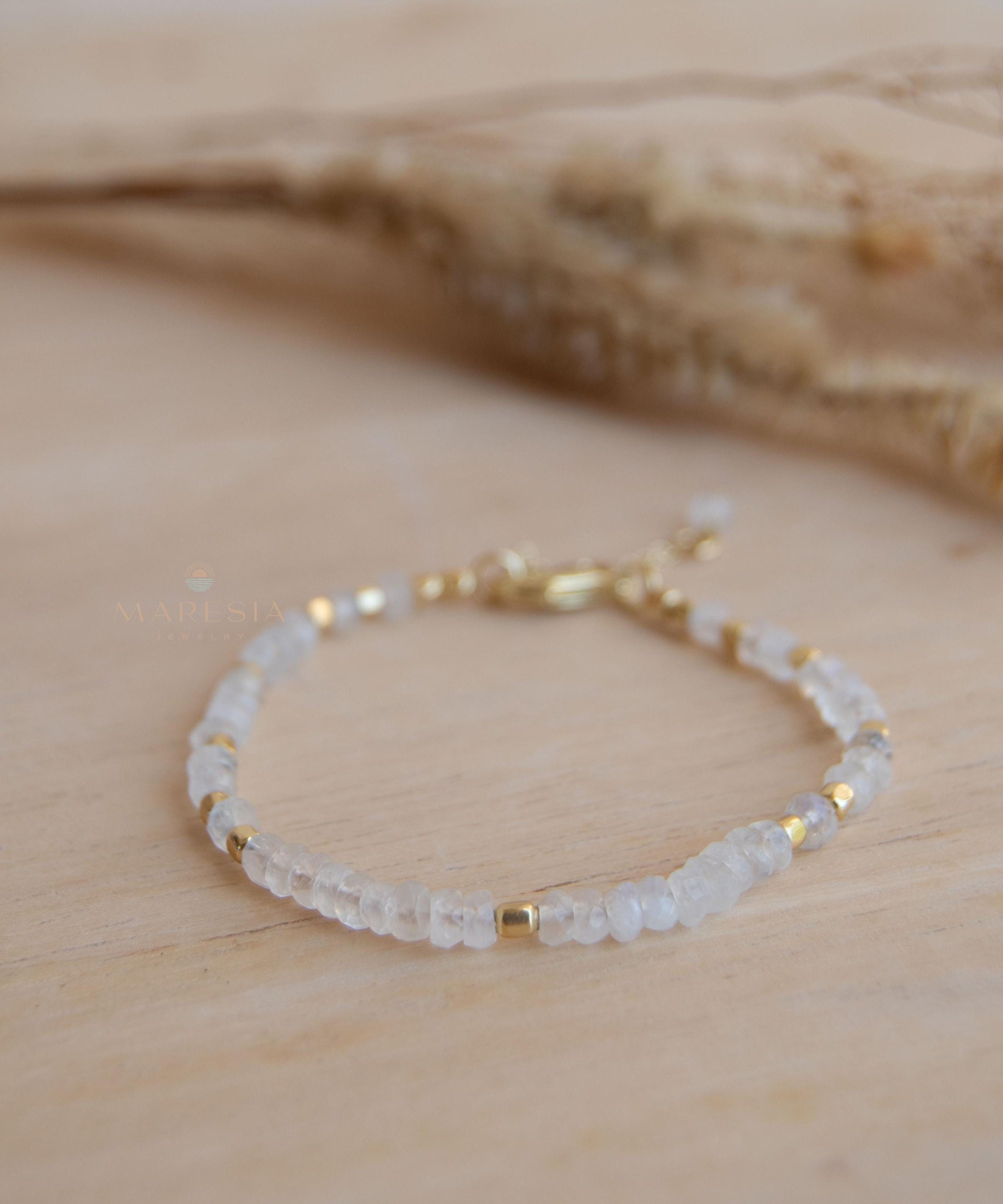 Moonstone Bracelet ~ Gold Plated 18k ~ Handmade ~ Hippie ~Bohemian ~Jewelry ~Stackable MB065