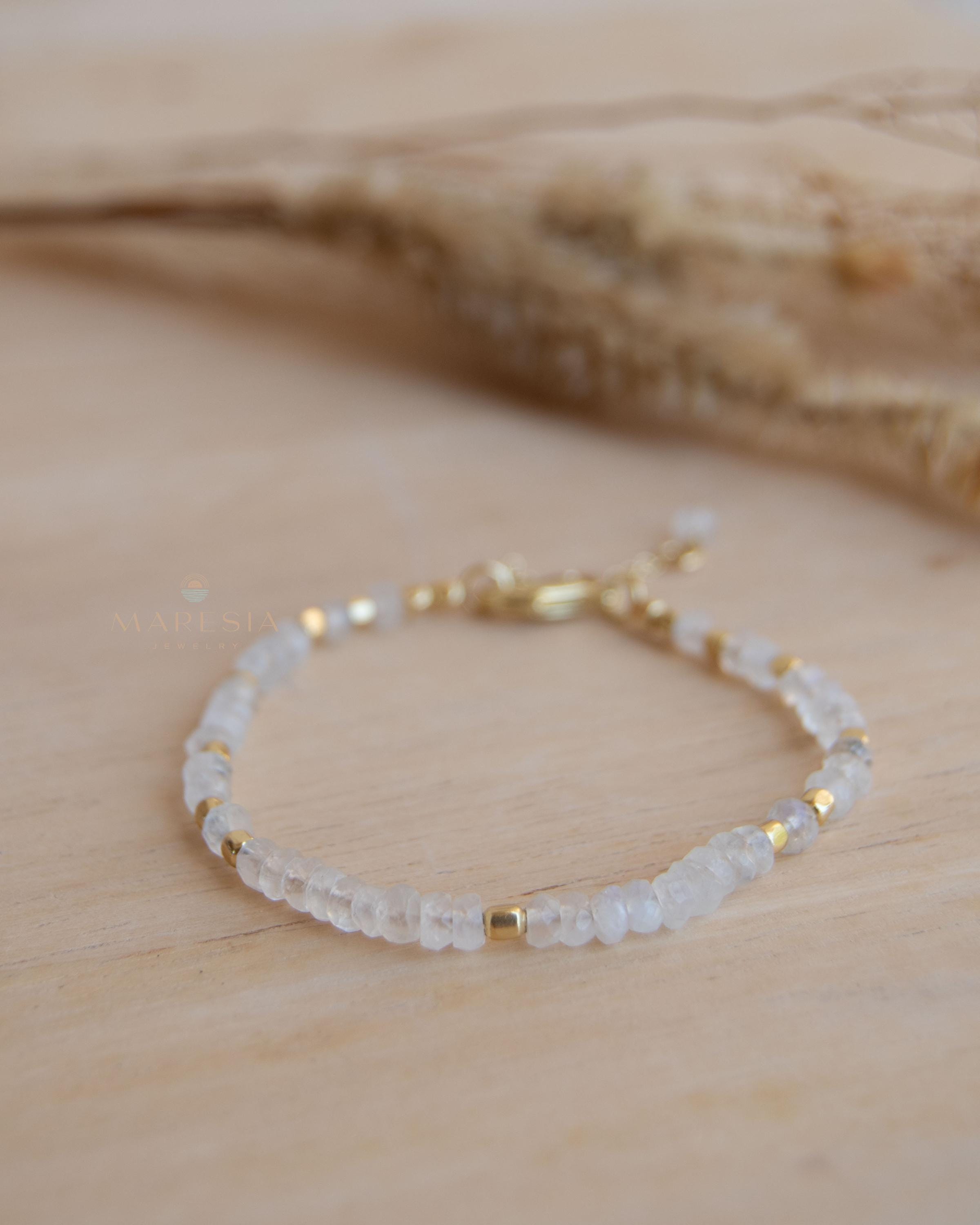 Moonstone Bracelet ~ Gold Plated 18k ~ Handmade ~ Hippie ~Bohemian ~Jewelry ~Stackable MB065