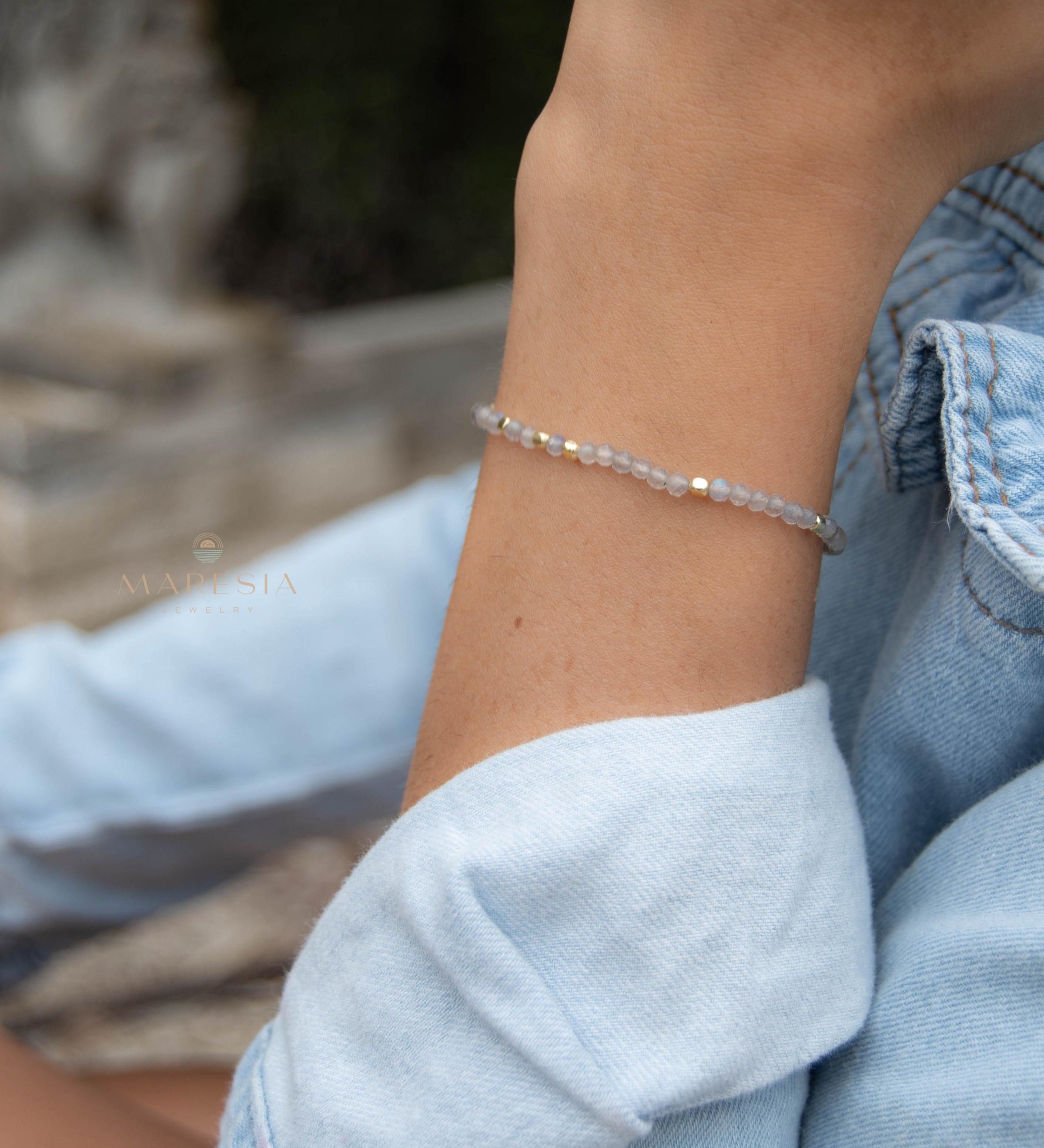 Labradorite Bracelet ~ Gold Plated 18k ~ Handmade ~ Hippie ~Bohemian ~Jewelry ~Stackable MB066
