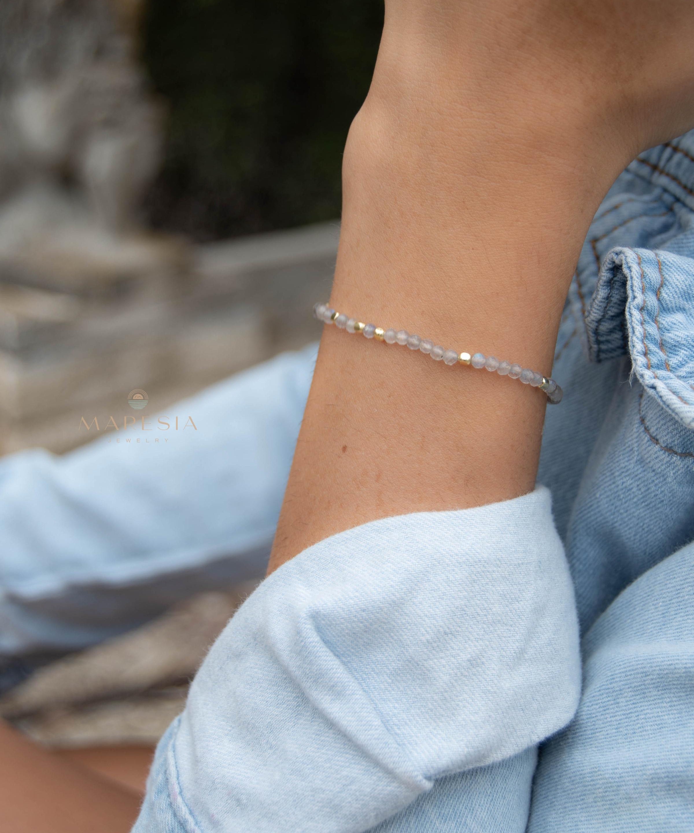 Labradorite Bracelet ~ Gold Plated 18k ~ Handmade ~ Hippie ~Bohemian ~Jewelry ~Stackable MB066