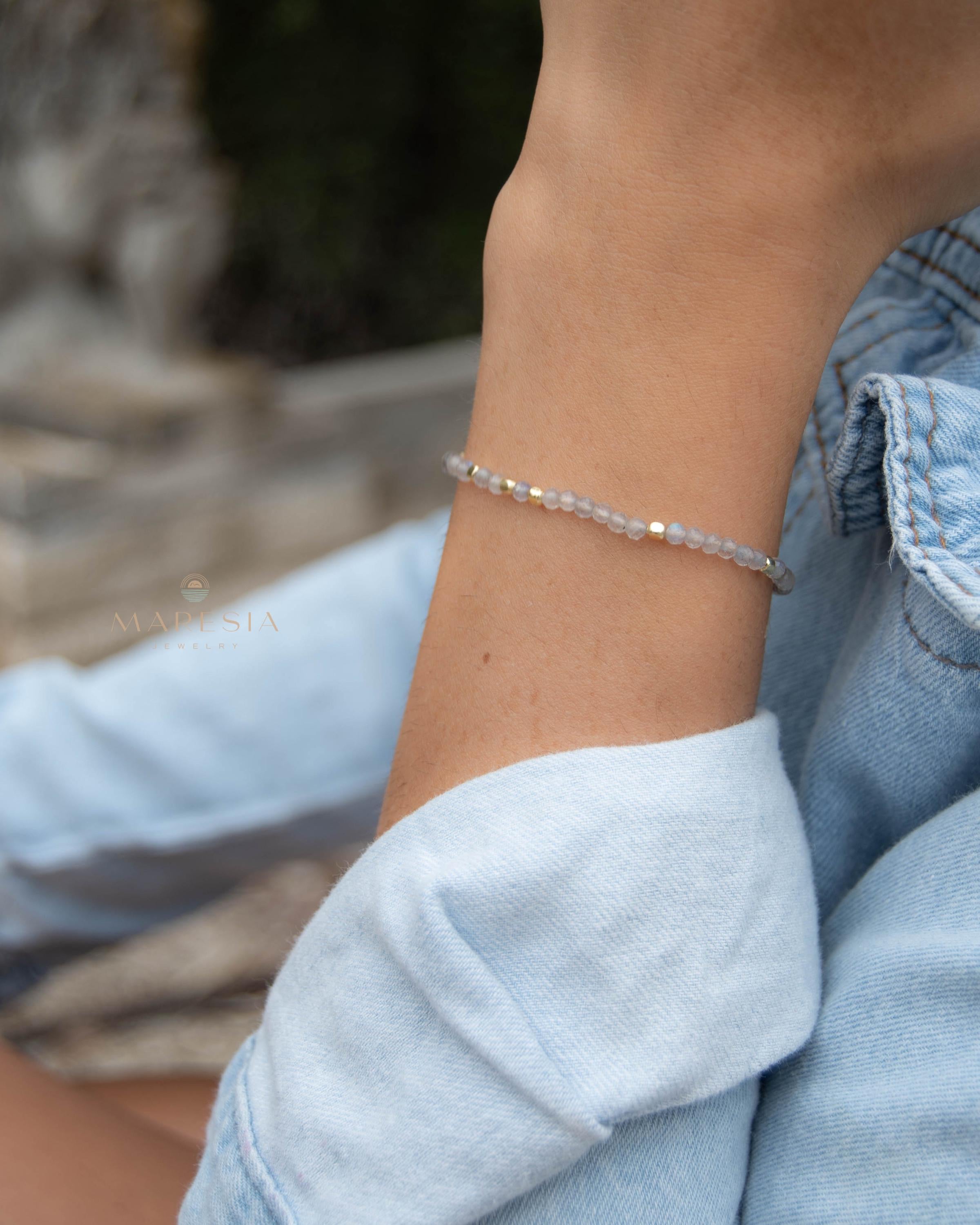 Labradorite Bracelet ~ Gold Plated 18k ~ Handmade ~ Hippie ~Bohemian ~Jewelry ~Stackable MB066