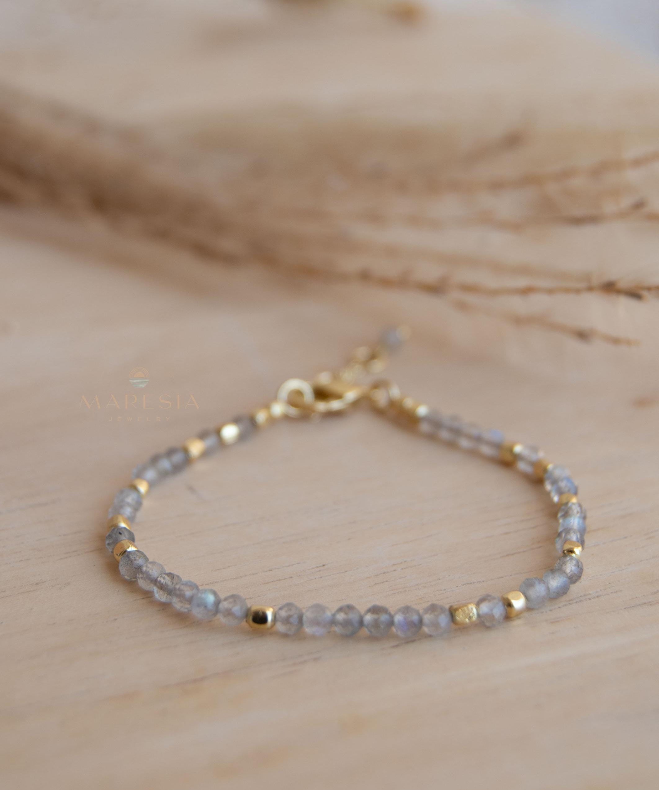 Labradorite Bracelet ~ Gold Plated 18k ~ Handmade ~ Hippie ~Bohemian ~Jewelry ~Stackable MB066