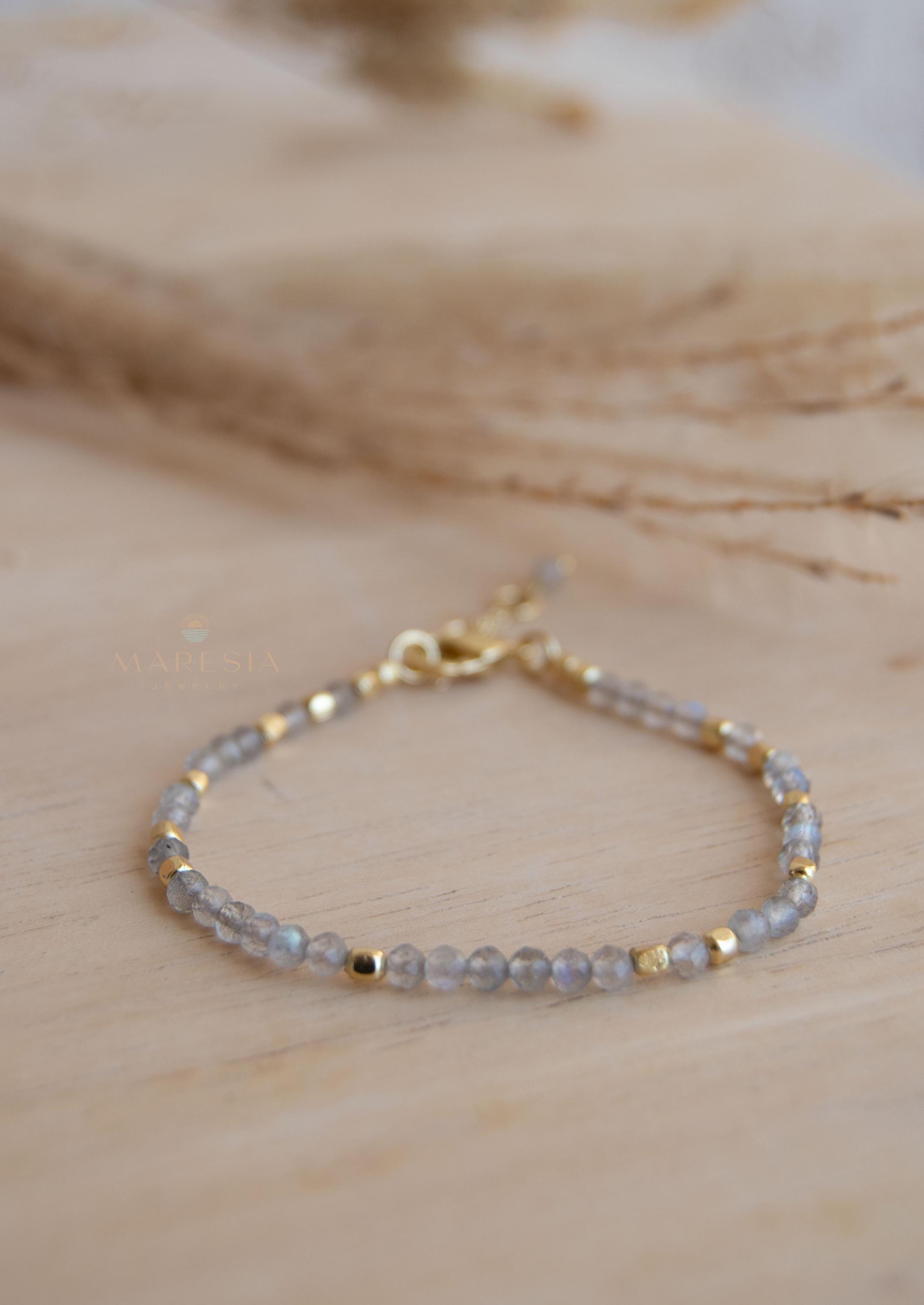 Labradorite Bracelet ~ Gold Plated 18k ~ Handmade ~ Hippie ~Bohemian ~Jewelry ~Stackable MB066