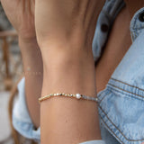 Labradorite & Fresh Water Pearl Bracelet ~ Gold Plated 18k ~ Handmade ~ Hippie ~Bohemian ~Jewelry ~Stackable MB072
