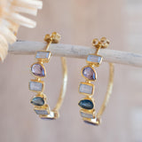 Moonstone, Amethyst hydro and Iolite hydro~ Hoop Earrings 18k Gold Plated Earrings ~Post ~Boho~Handmade~Delicate~ Everyday Jewelry ME153