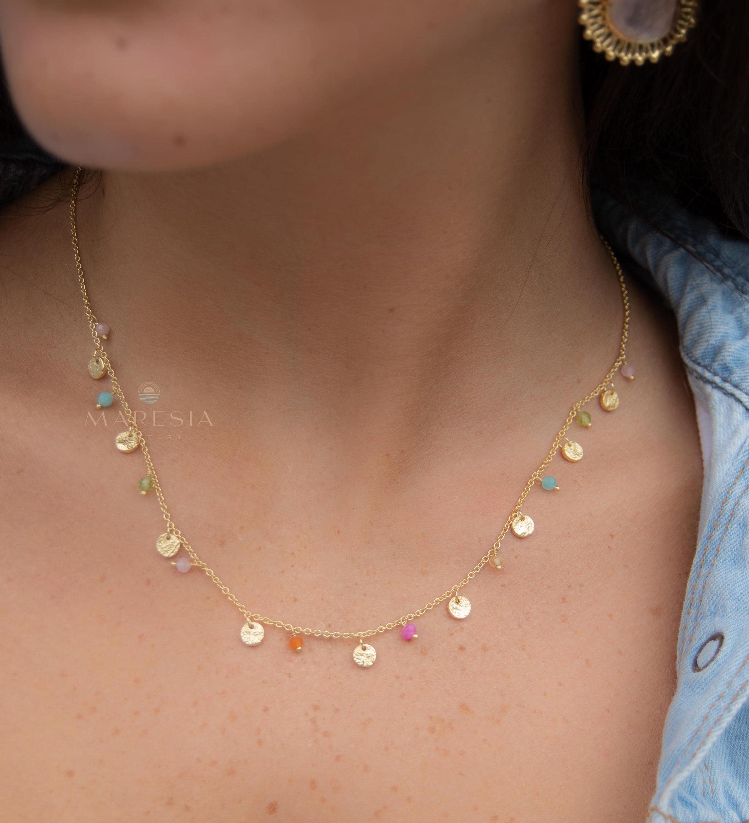 Mix Gemstones Necklace ~ Gold Plated 18k ~Jewelry ~ Minimalist ~Layered ~ MN017