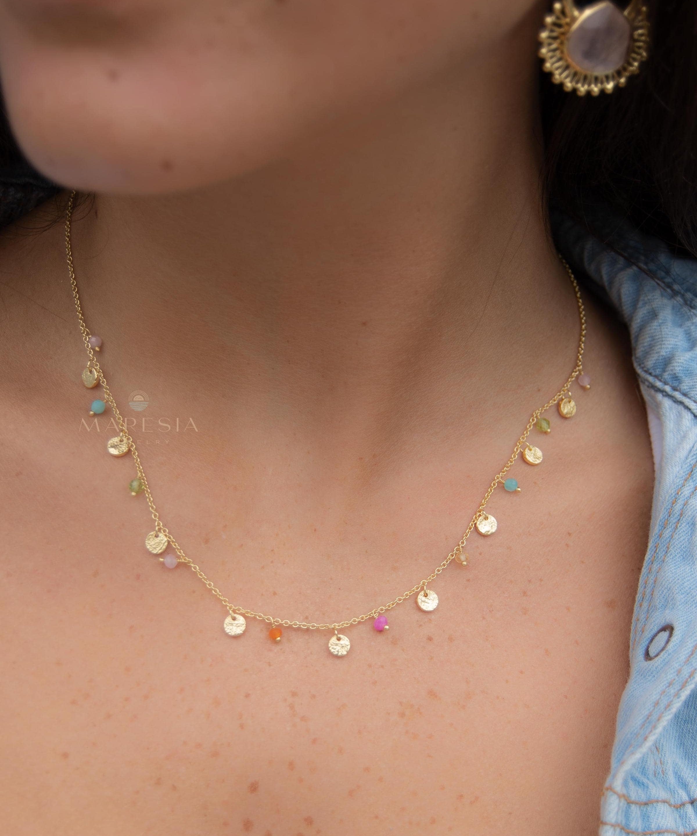 Mix Gemstones Necklace ~ Gold Plated 18k ~Jewelry ~ Minimalist ~Layered ~ MN017