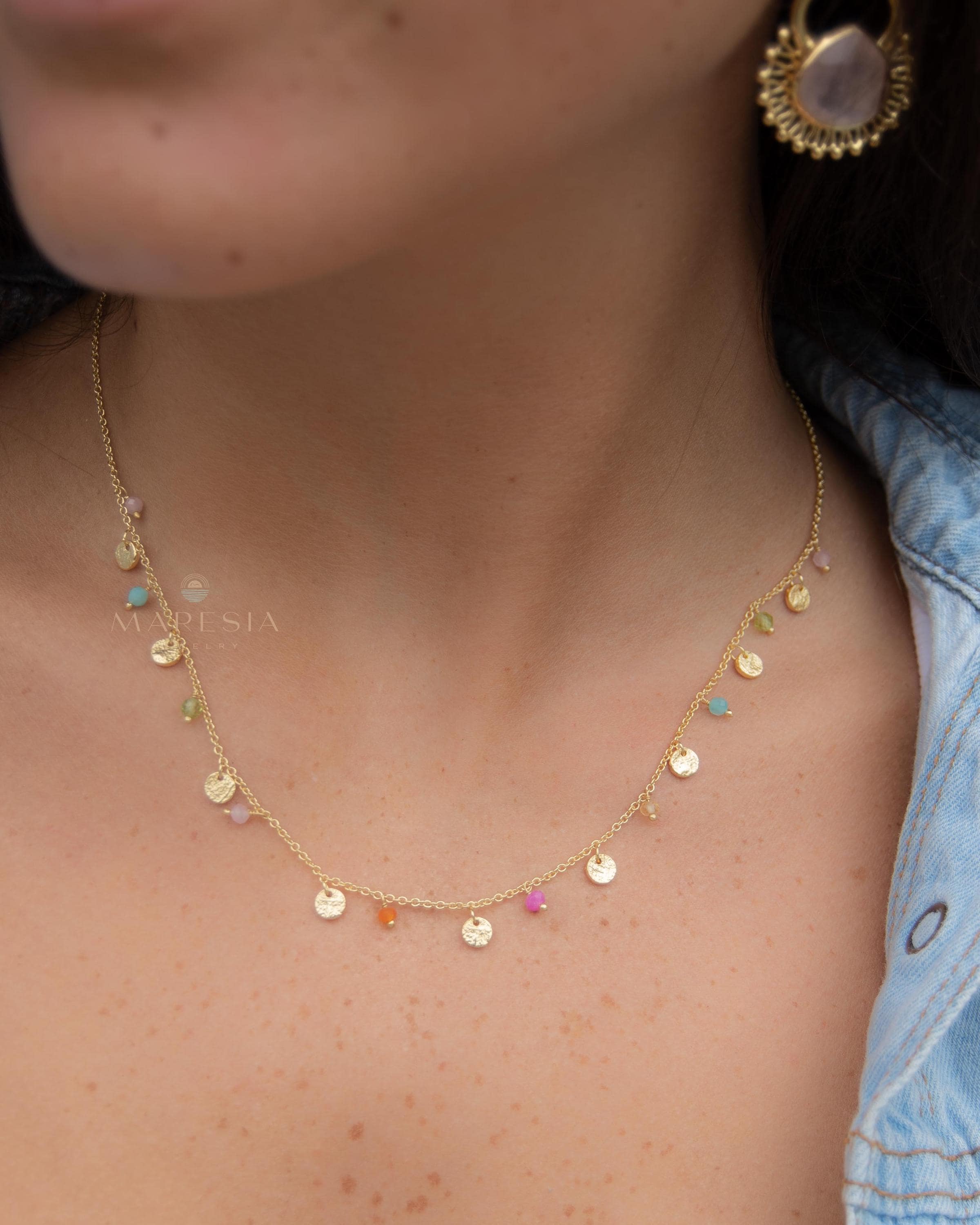 Mix Gemstones Necklace ~ Gold Plated 18k ~Jewelry ~ Minimalist ~Layered ~ MN017