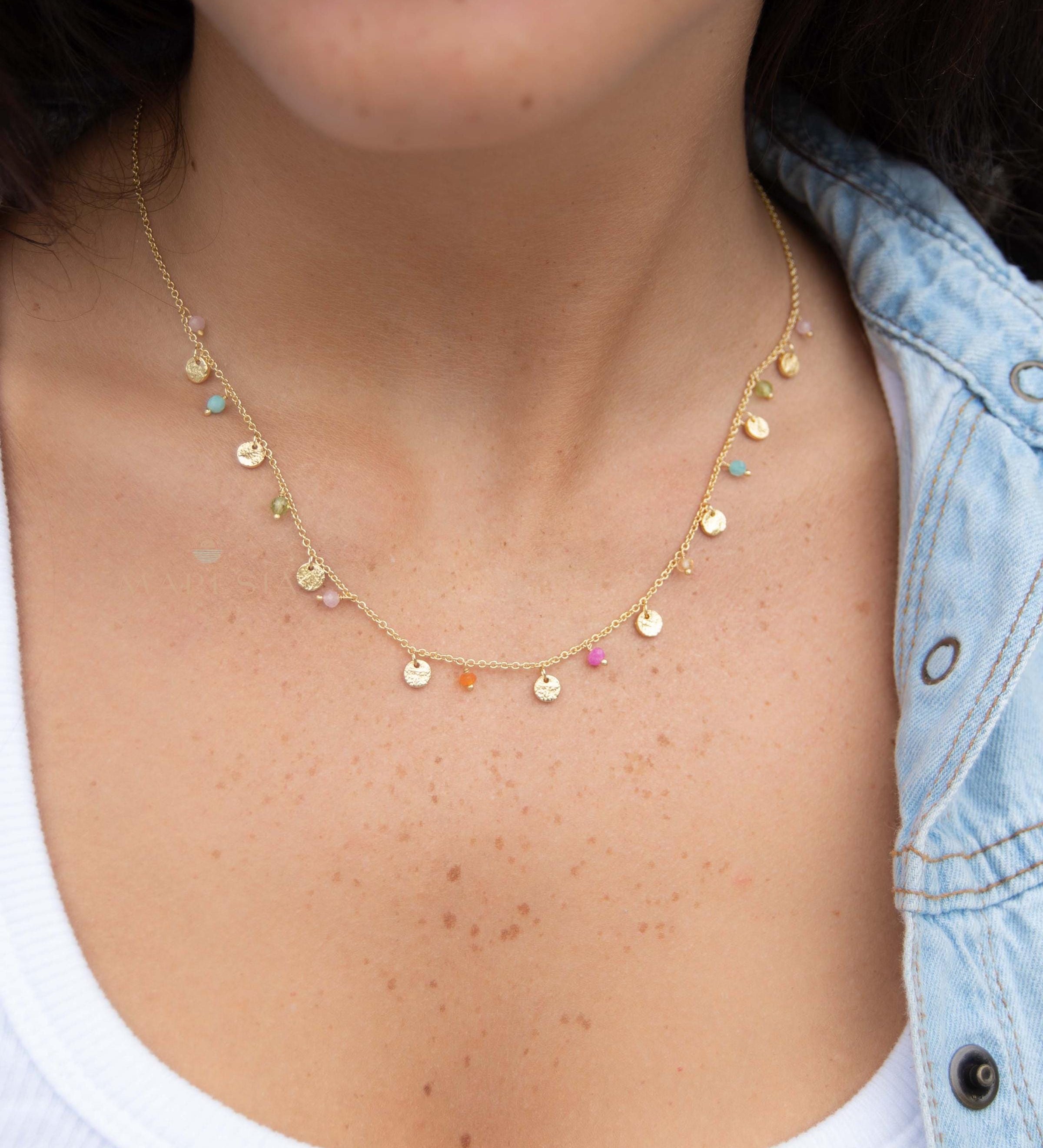 Mix Gemstones Necklace ~ Gold Plated 18k ~Jewelry ~ Minimalist ~Layered ~ MN017