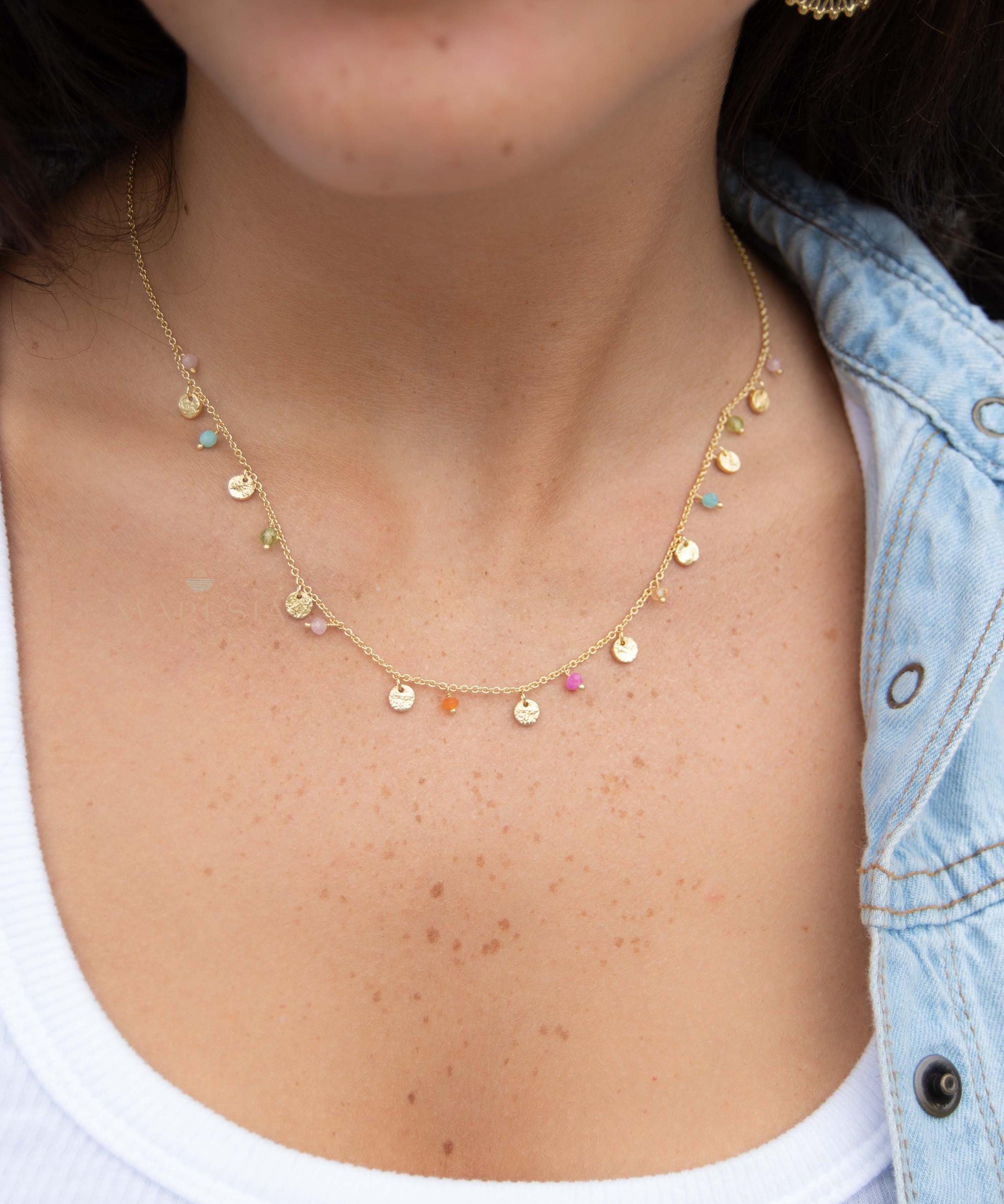 Mix Gemstones Necklace ~ Gold Plated 18k ~Jewelry ~ Minimalist ~Layered ~ MN017