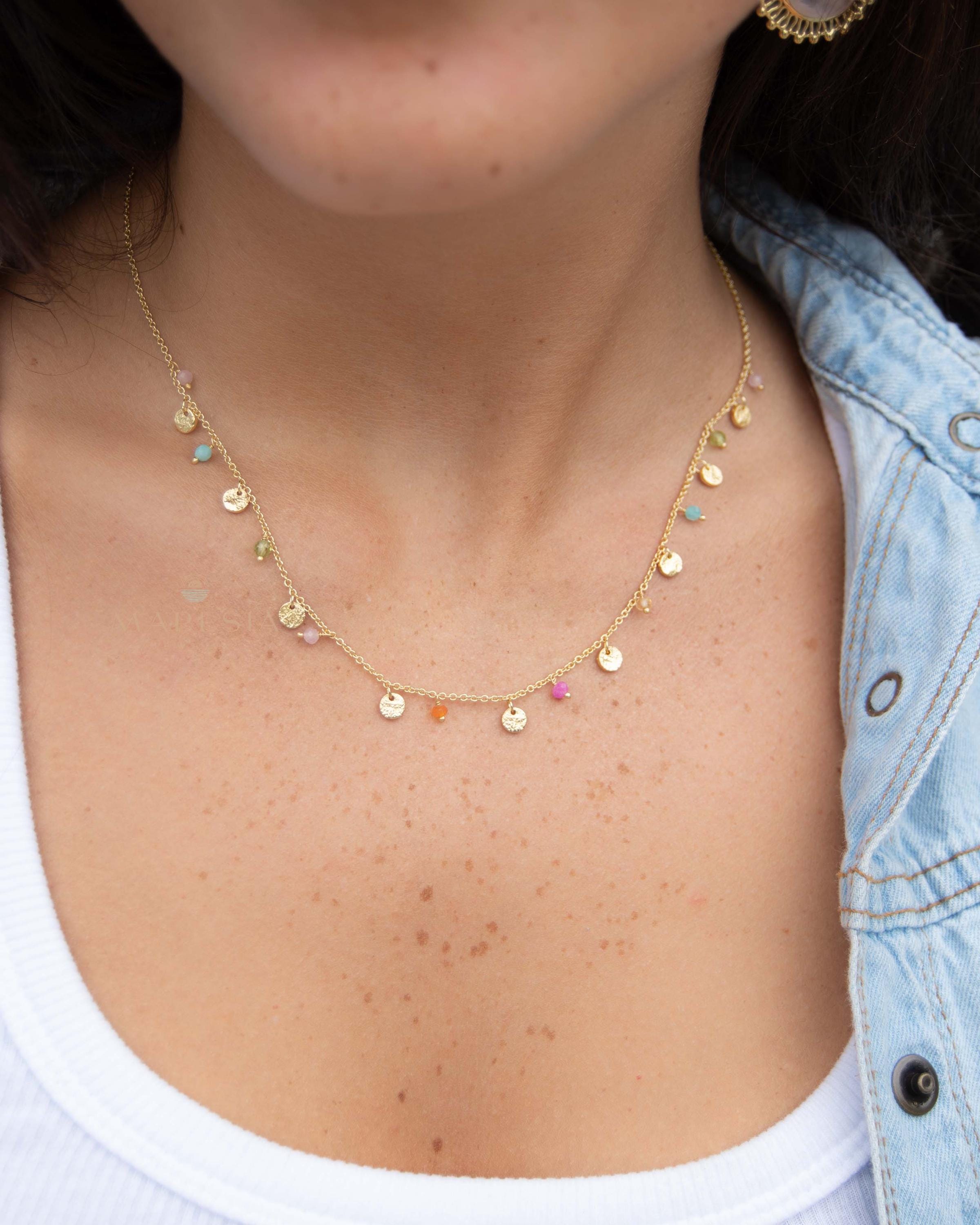 Mix Gemstones Necklace ~ Gold Plated 18k ~Jewelry ~ Minimalist ~Layered ~ MN017