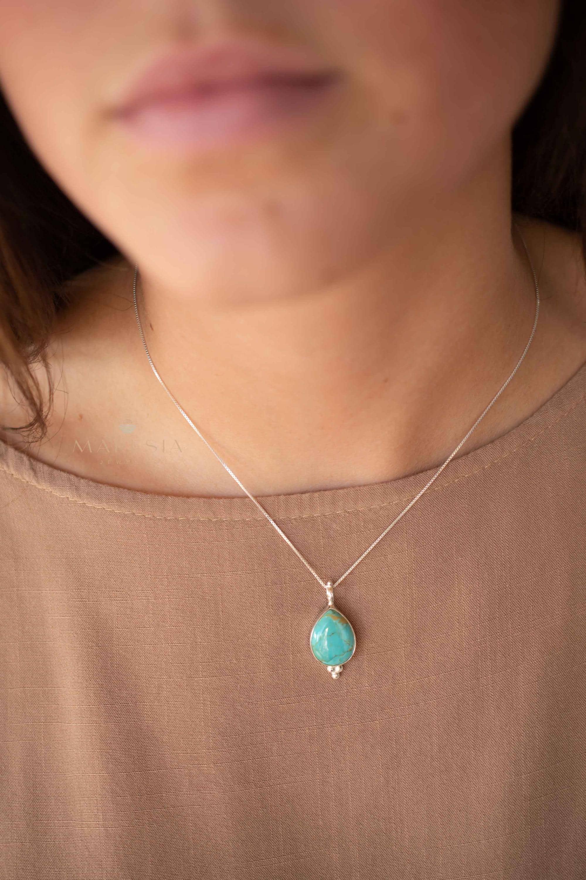 Turquoise, Larimar, Labradorite and Moonstone Tear Drop Necklace ~ Sterling Silver ~ Charm ~ Layered ~ minimalist ~ delicate MN167