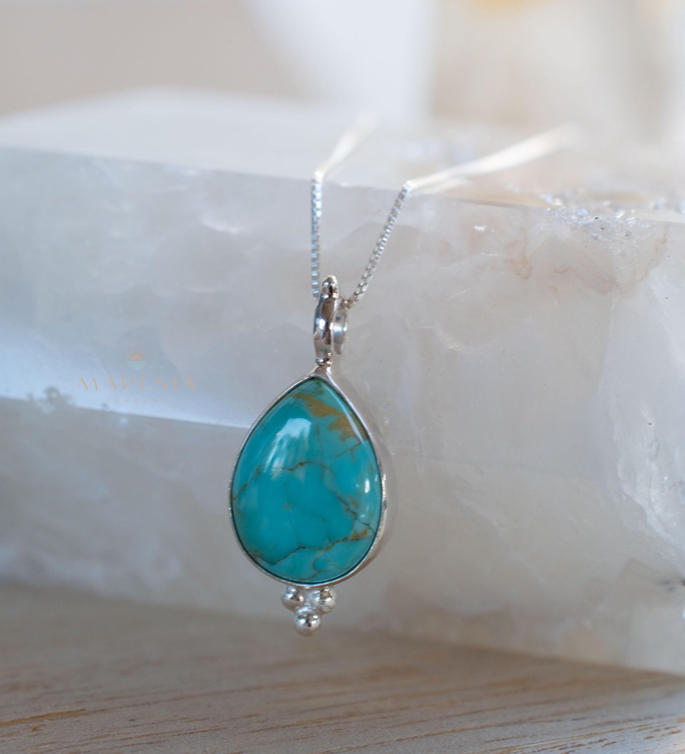 Turquoise, Larimar, Labradorite and Moonstone Tear Drop Necklace ~ Sterling Silver ~ Charm ~ Layered ~ minimalist ~ delicate MN167