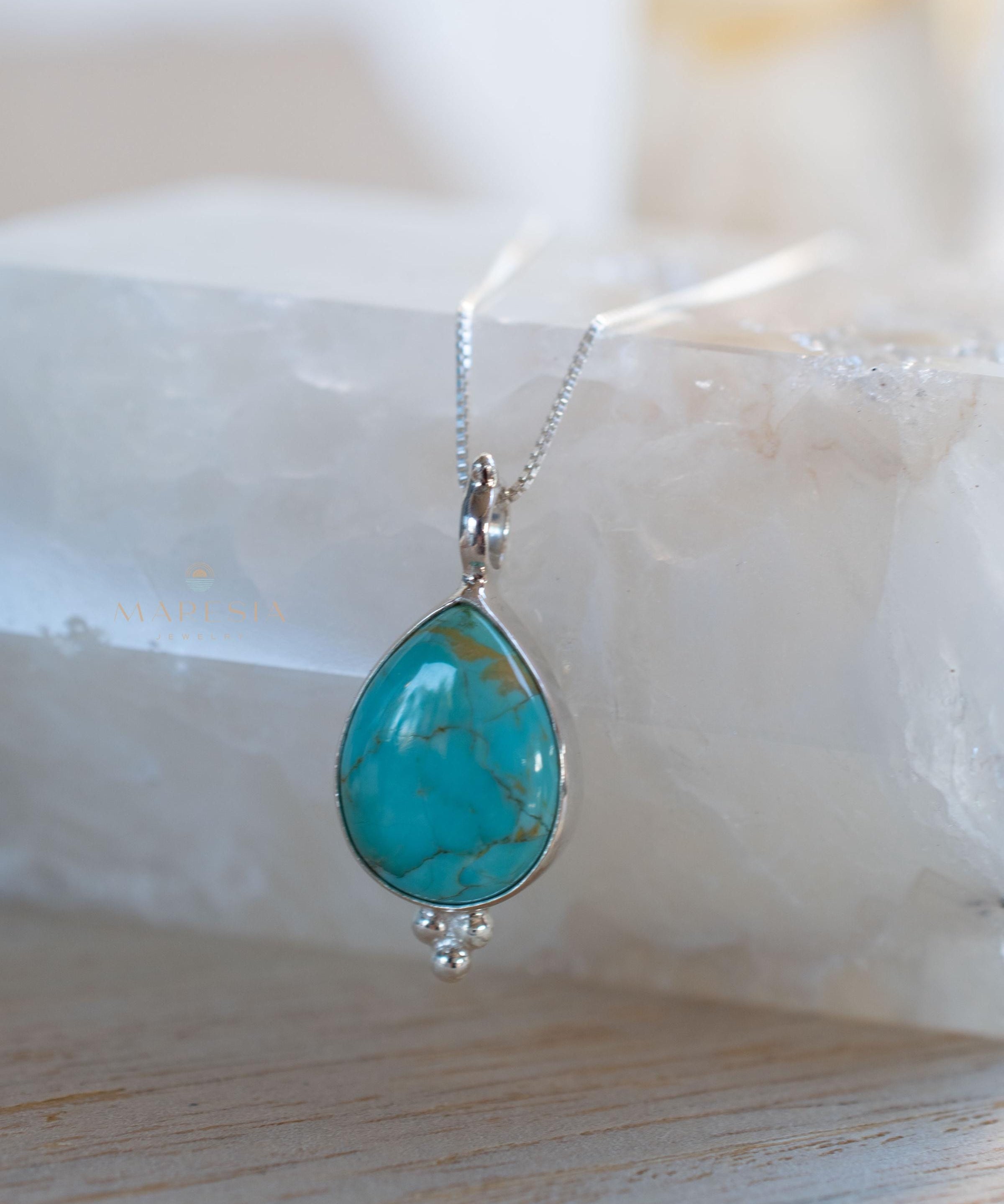 Turquoise, Larimar, Labradorite and Moonstone Tear Drop Necklace ~ Sterling Silver ~ Charm ~ Layered ~ minimalist ~ delicate MN167