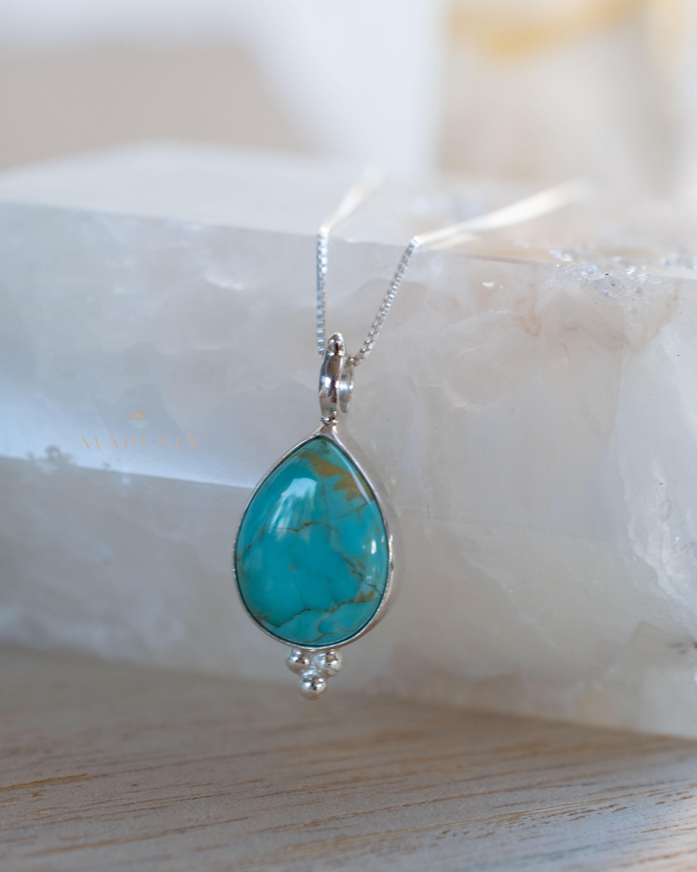 Turquoise, Larimar, Labradorite and Moonstone Tear Drop Necklace ~ Sterling Silver ~ Charm ~ Layered ~ minimalist ~ delicate MN167