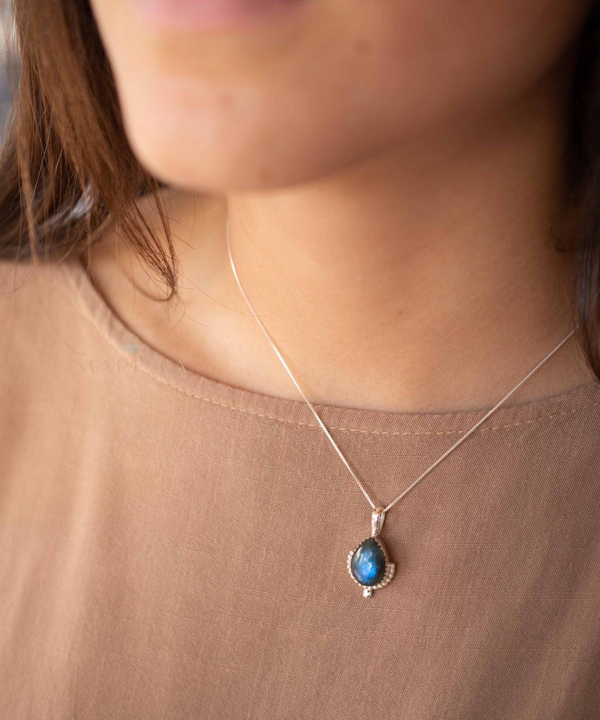 Moonstone, Labradorite, Larimar & Turquoise Necklace ~ Sterling Silver ~ MN173B