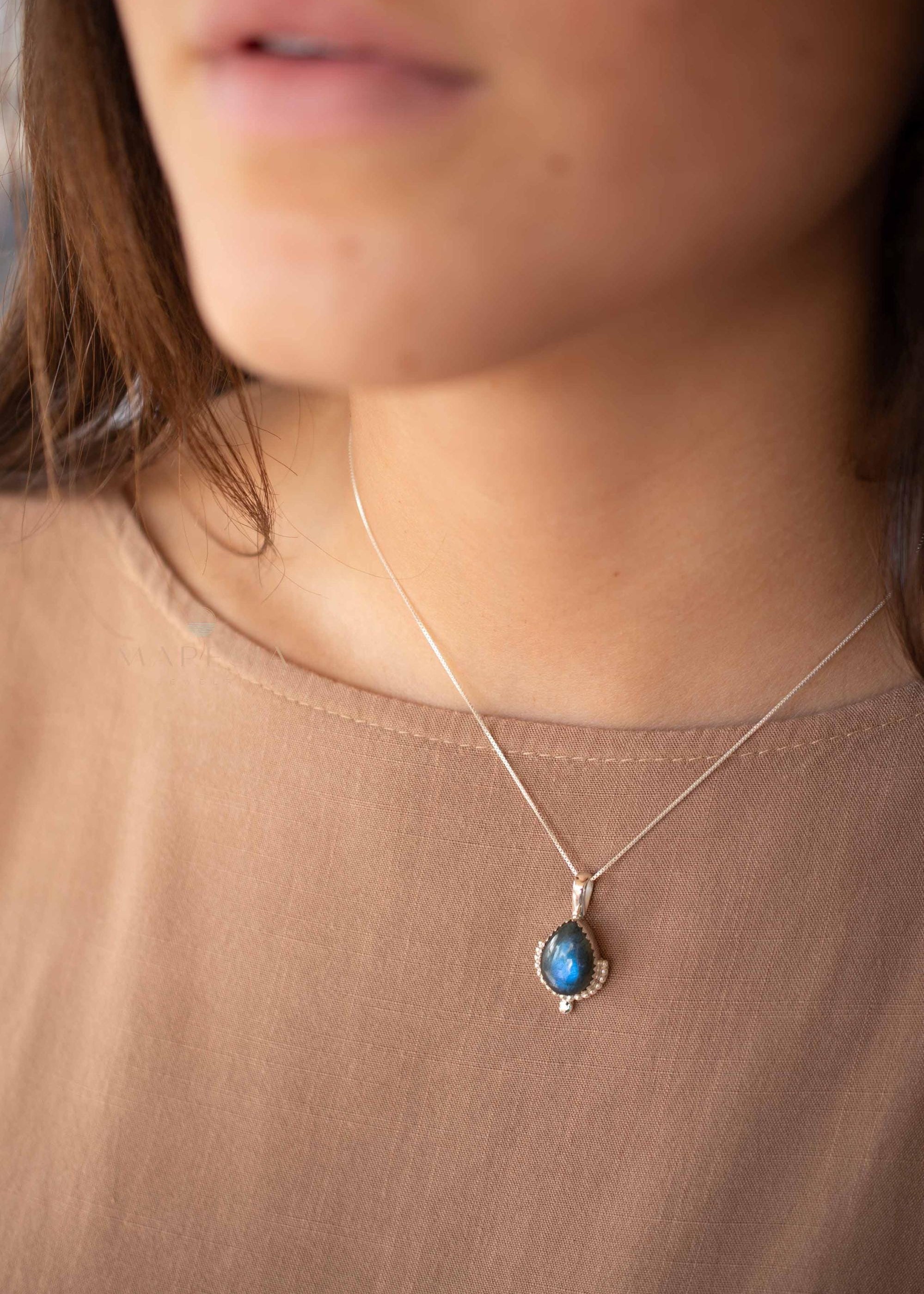 Moonstone, Labradorite, Larimar & Turquoise Necklace ~ Sterling Silver ~ MN173B