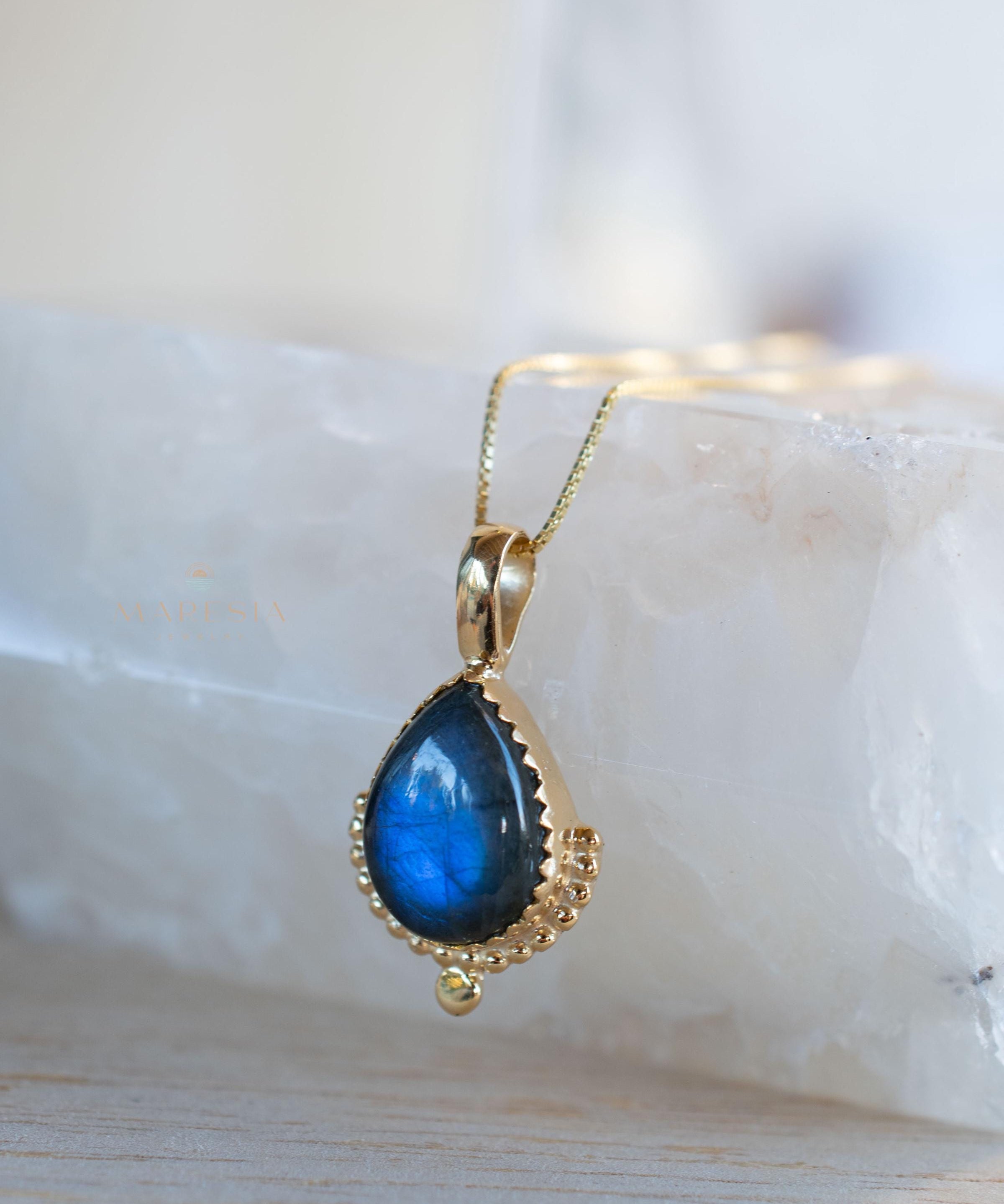 Moonstone, Labradorite, Larimar or Turquoise Pendant ~ Gold Plated over Sterling Silver ~ Necklace ~ minimalist ~ Delicate ~Everyday ~MN172A