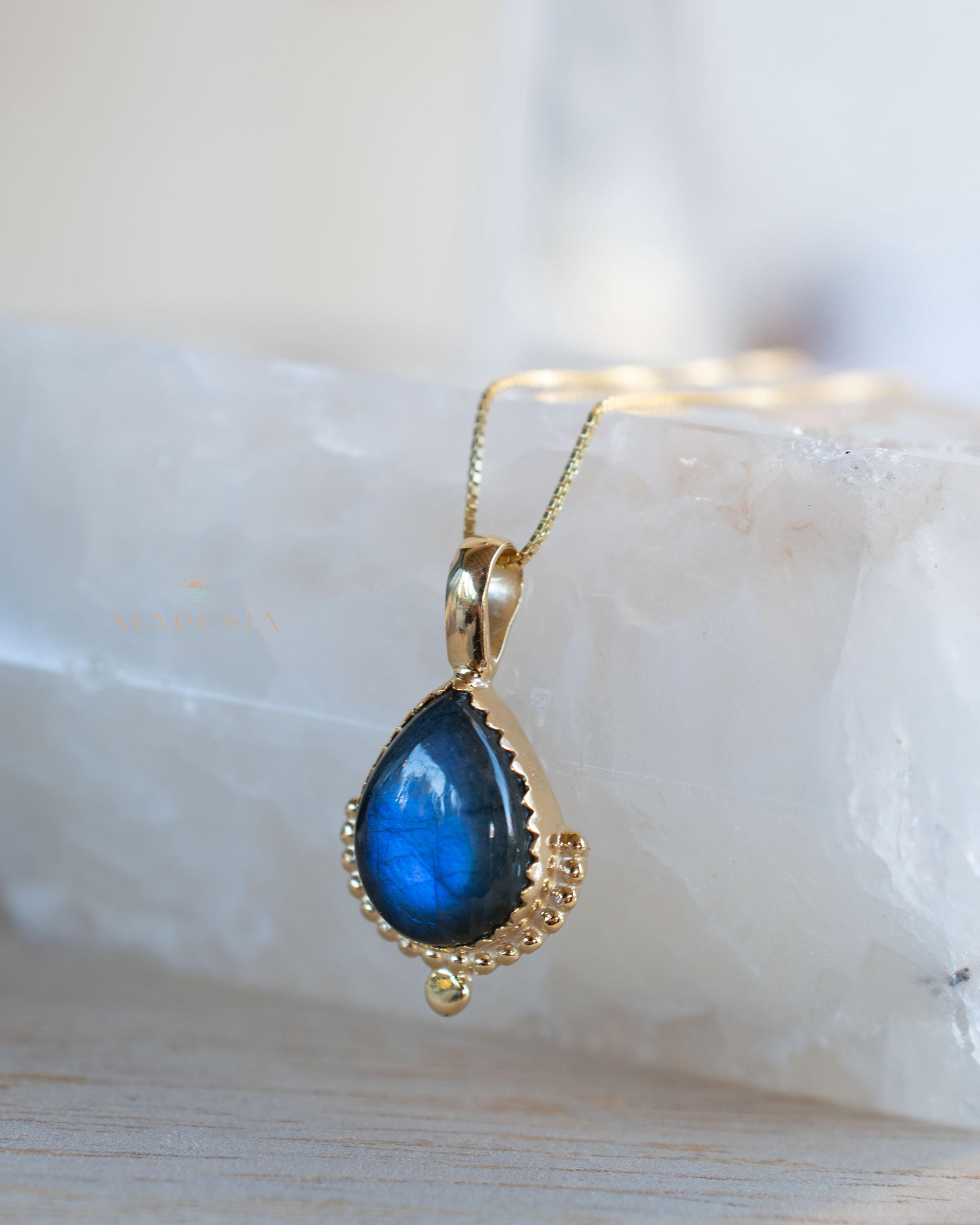 Moonstone, Labradorite, Larimar or Turquoise Pendant ~ Gold Plated over Sterling Silver ~ Necklace ~ minimalist ~ Delicate ~Everyday ~MN172A