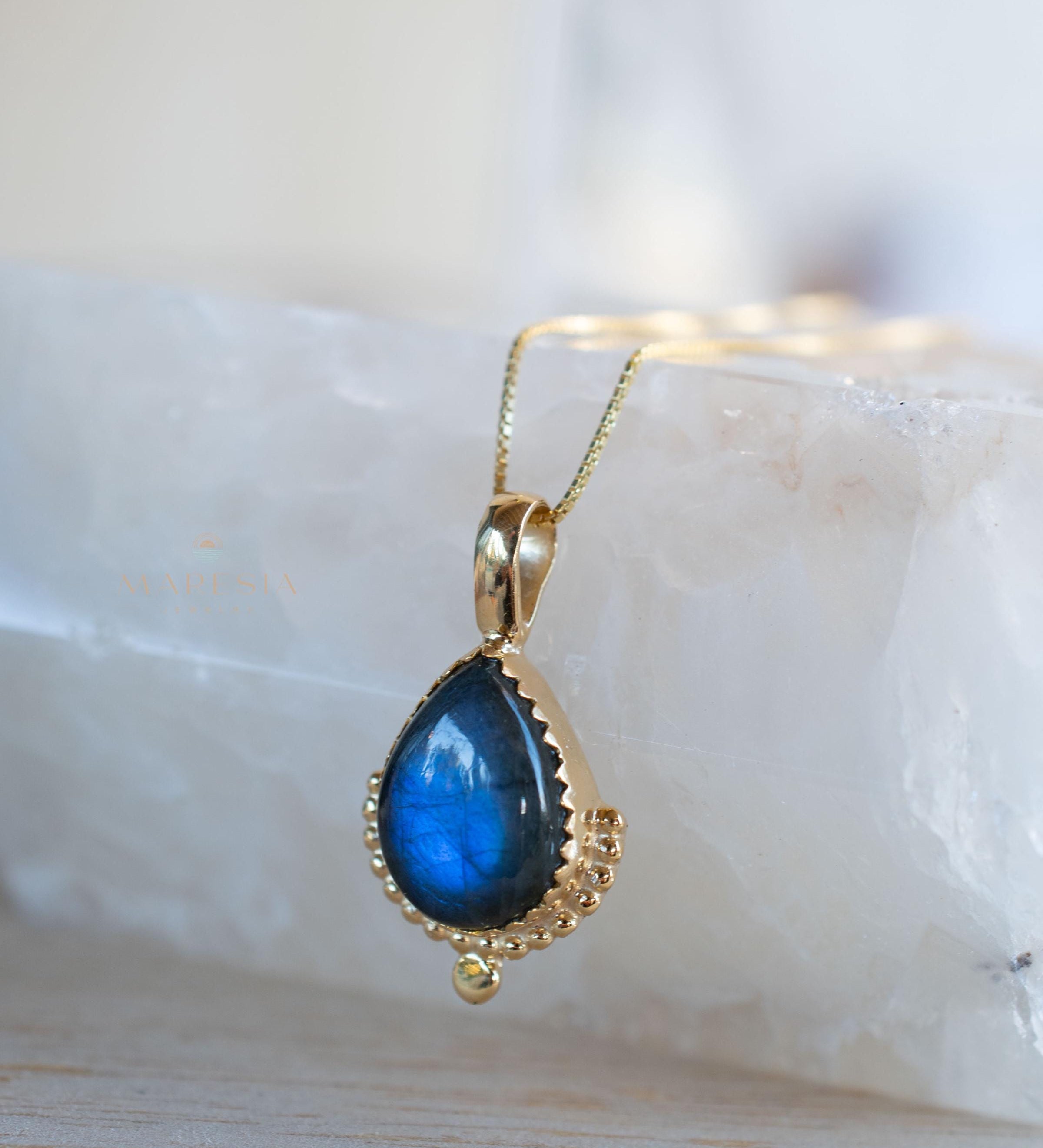 Moonstone, Labradorite, Larimar or Turquoise Pendant ~ Gold Plated over Sterling Silver ~ Necklace ~ minimalist ~ Delicate ~Everyday ~MN171A