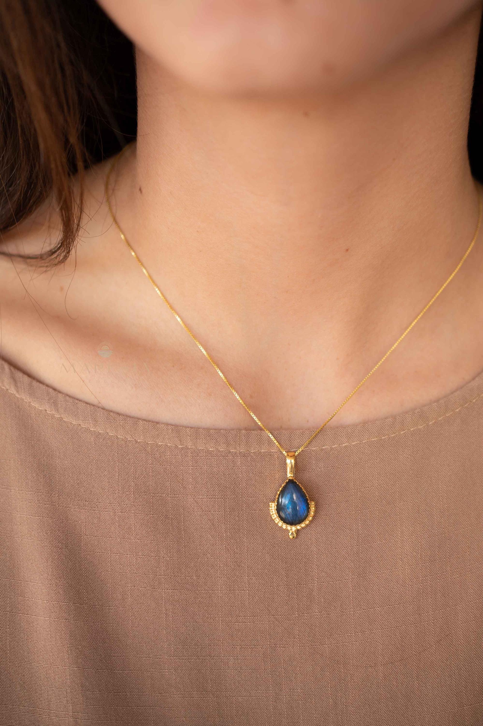 Moonstone, Labradorite, Larimar or Turquoise Pendant ~ Gold Plated over Sterling Silver ~ Necklace ~ minimalist ~ Delicate ~Everyday ~MN172A
