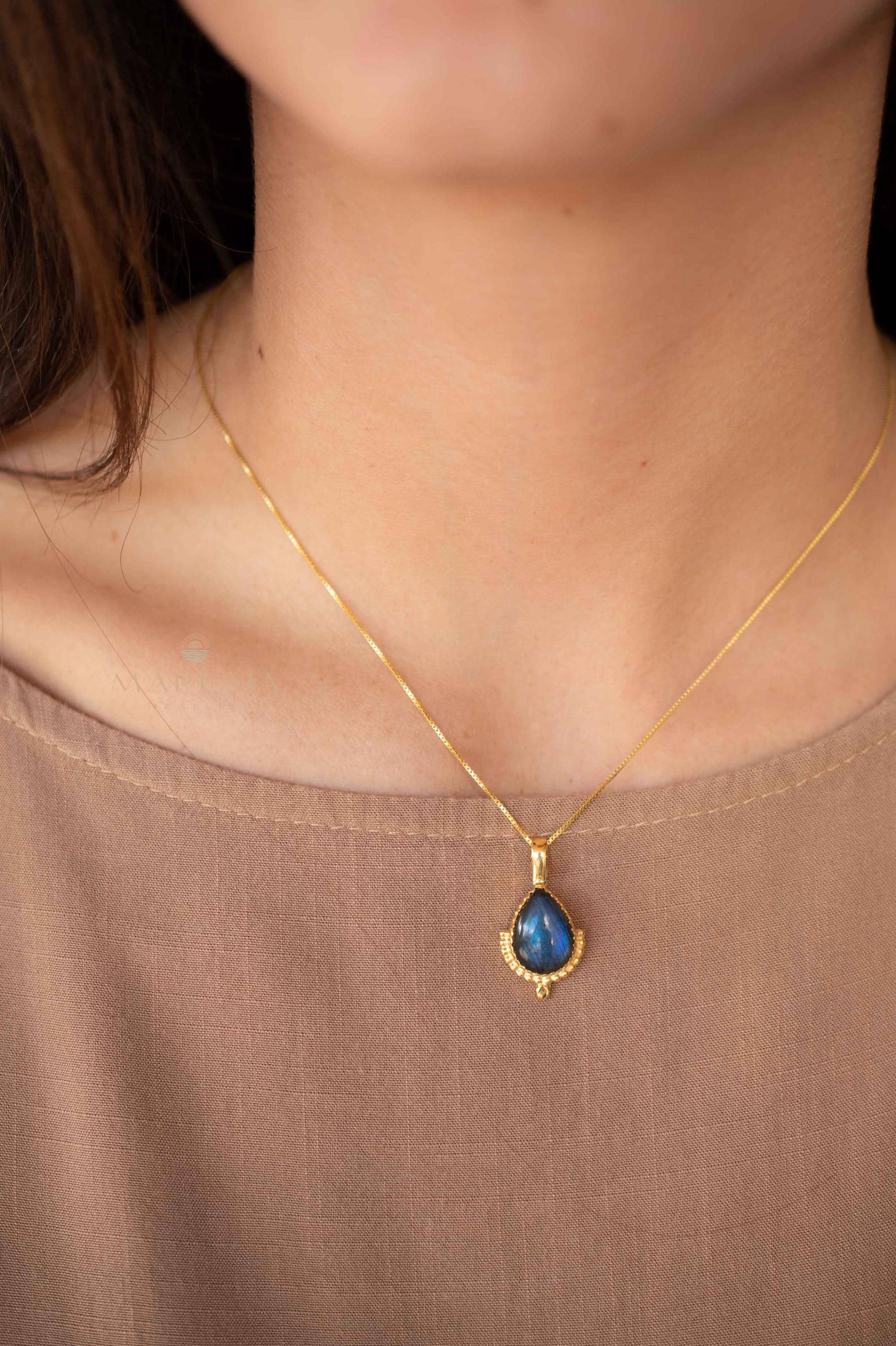Moonstone, Labradorite, Larimar or Turquoise Pendant ~ Gold Plated over Sterling Silver ~ Necklace ~ minimalist ~ Delicate ~Everyday ~MN171A
