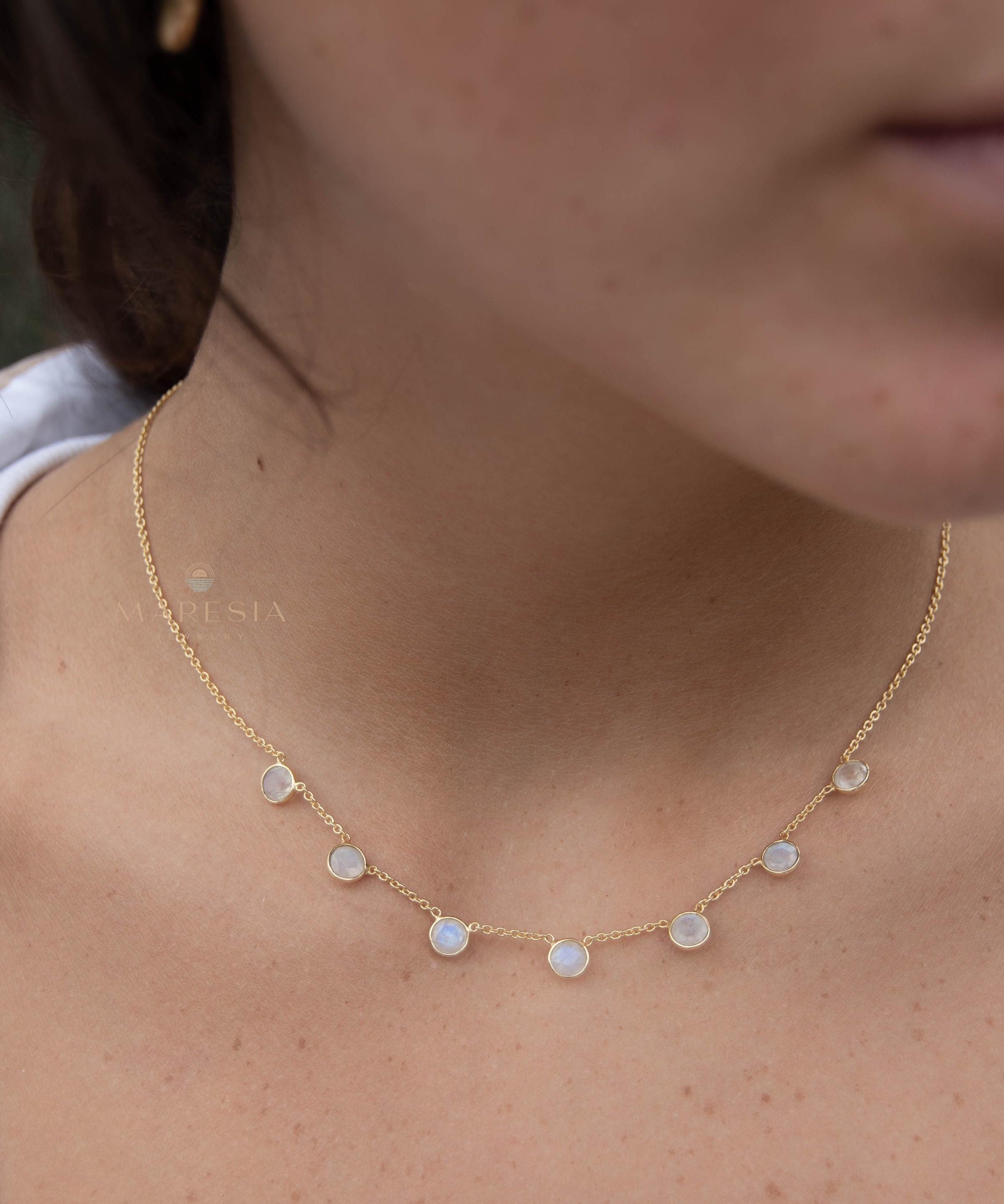 Moonstone Necklace ~ Gold Plated 18k ~ Jewelry ~ Gift For Her ~ Minimalist~ Handmade~ Thin Chain~ Delicate ~Layered ~ MN200
