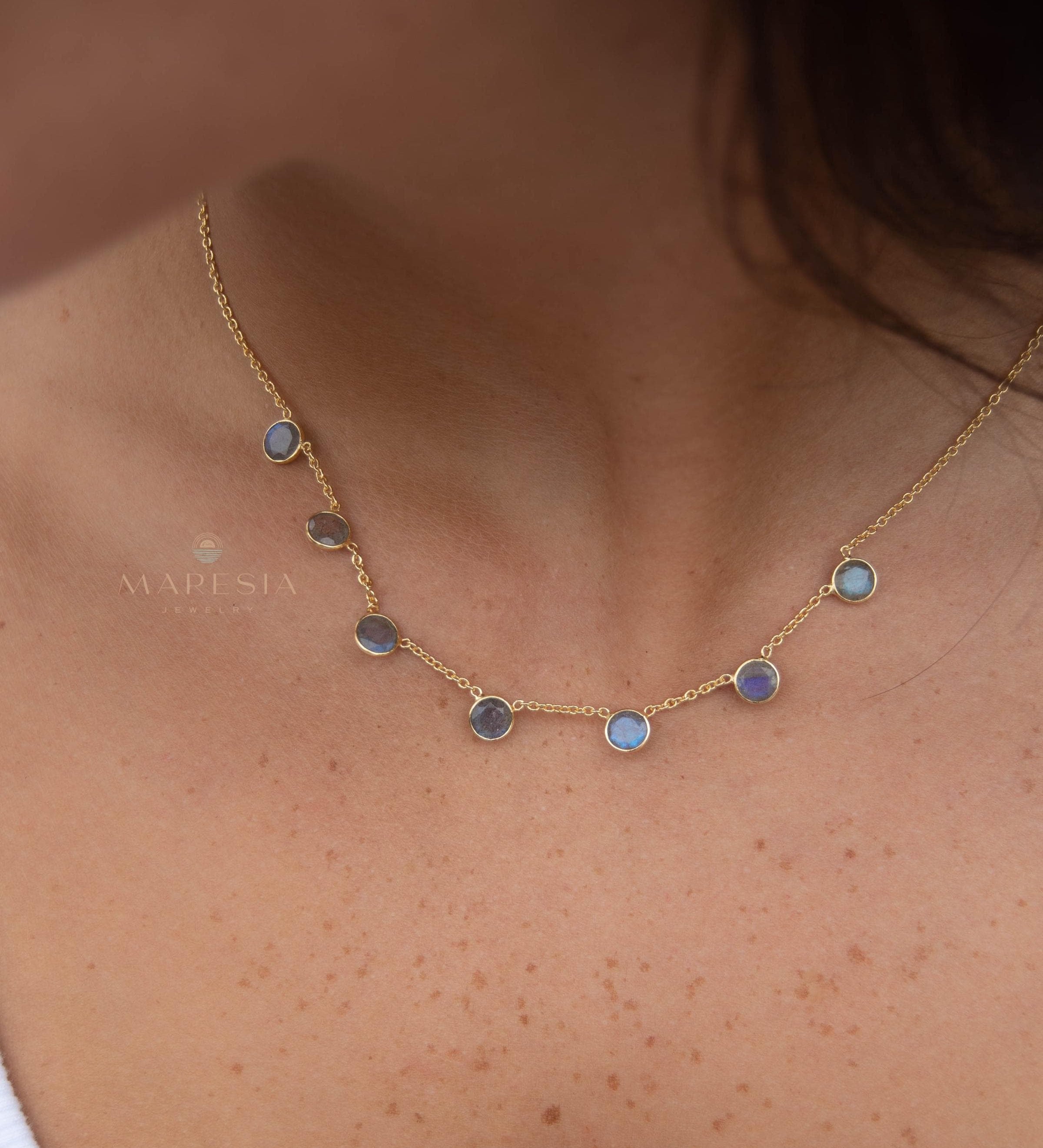 Labradorite Necklace ~ Gold Plated 18k ~ Jewelry ~ Gift For Her ~ Minimalist~ Handmade~ Thin Chain~ Delicate ~Layered ~ MN