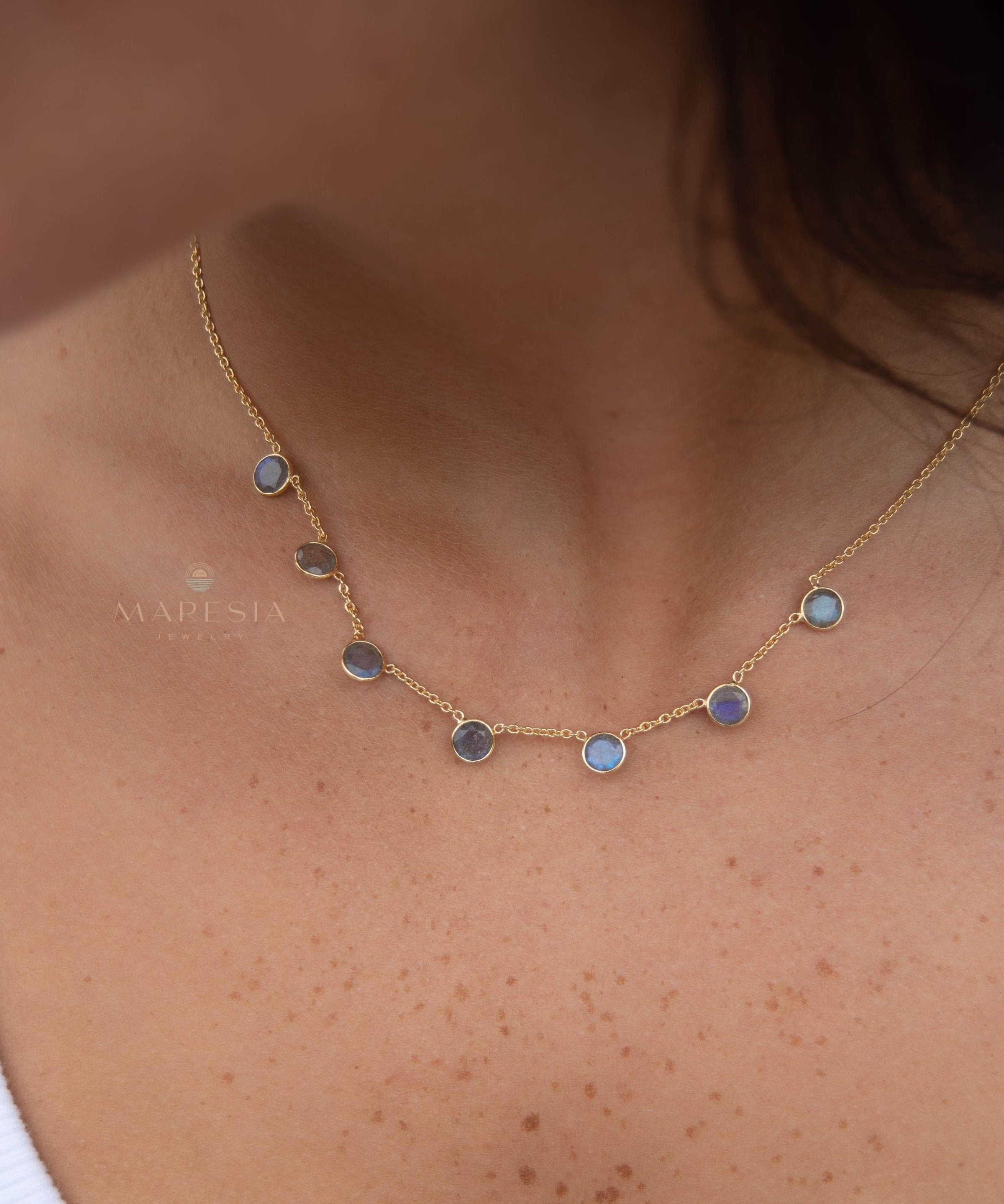 Labradorite Necklace ~ Gold Plated 18k ~ Jewelry ~ Gift For Her ~ Minimalist~ Handmade~ Thin Chain~ Delicate ~Layered ~ MN