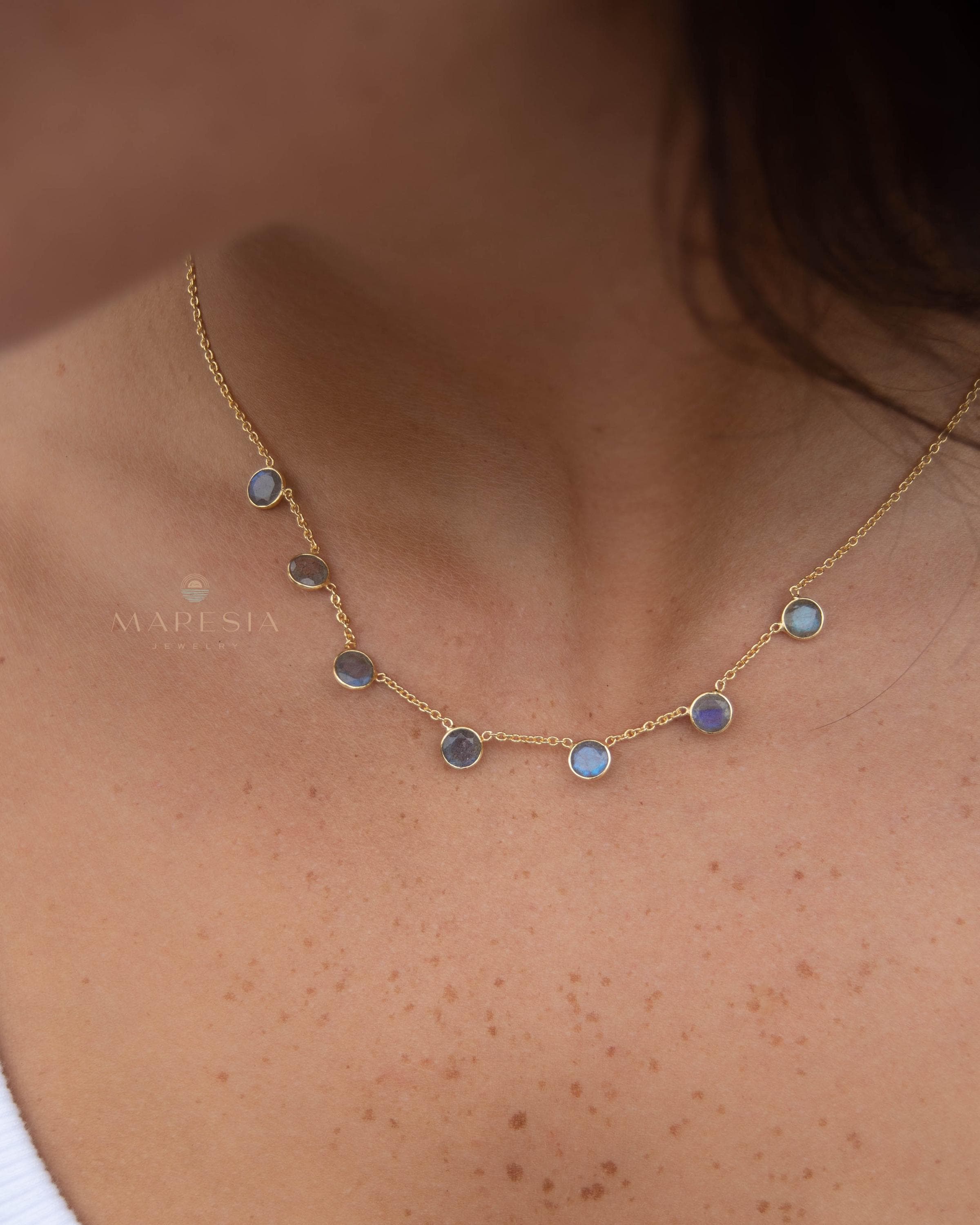 Labradorite Necklace ~ Gold Plated 18k ~ Jewelry ~ Gift For Her ~ Minimalist~ Handmade~ Thin Chain~ Delicate ~Layered ~ MN