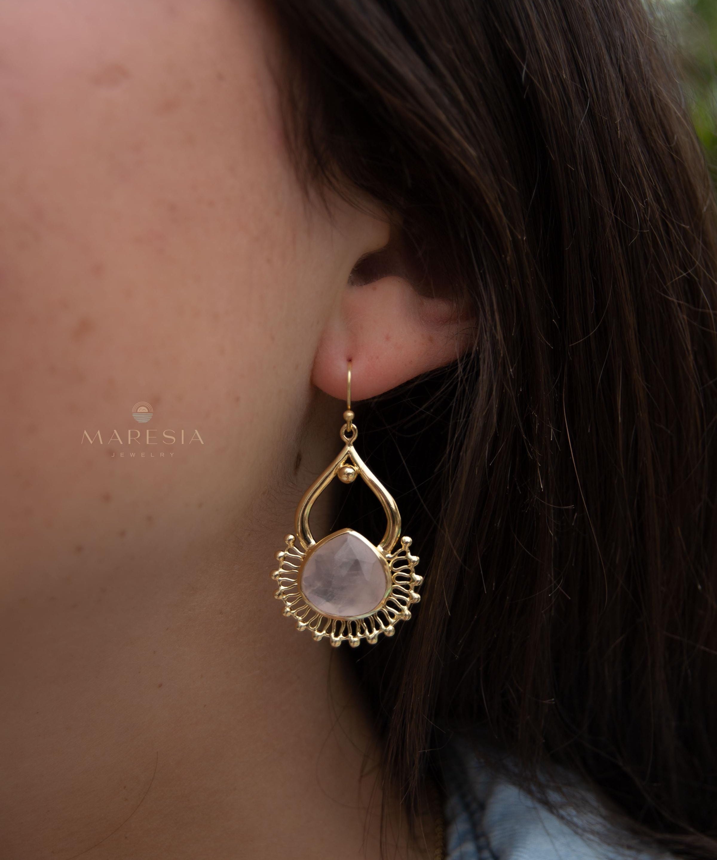 Rose Quartz 18k Gold Plated Earrings ~ Gemstone ~ Dangle Earrings ~ Handmade ~ Jewelry ~ Gift for her ~ ME187