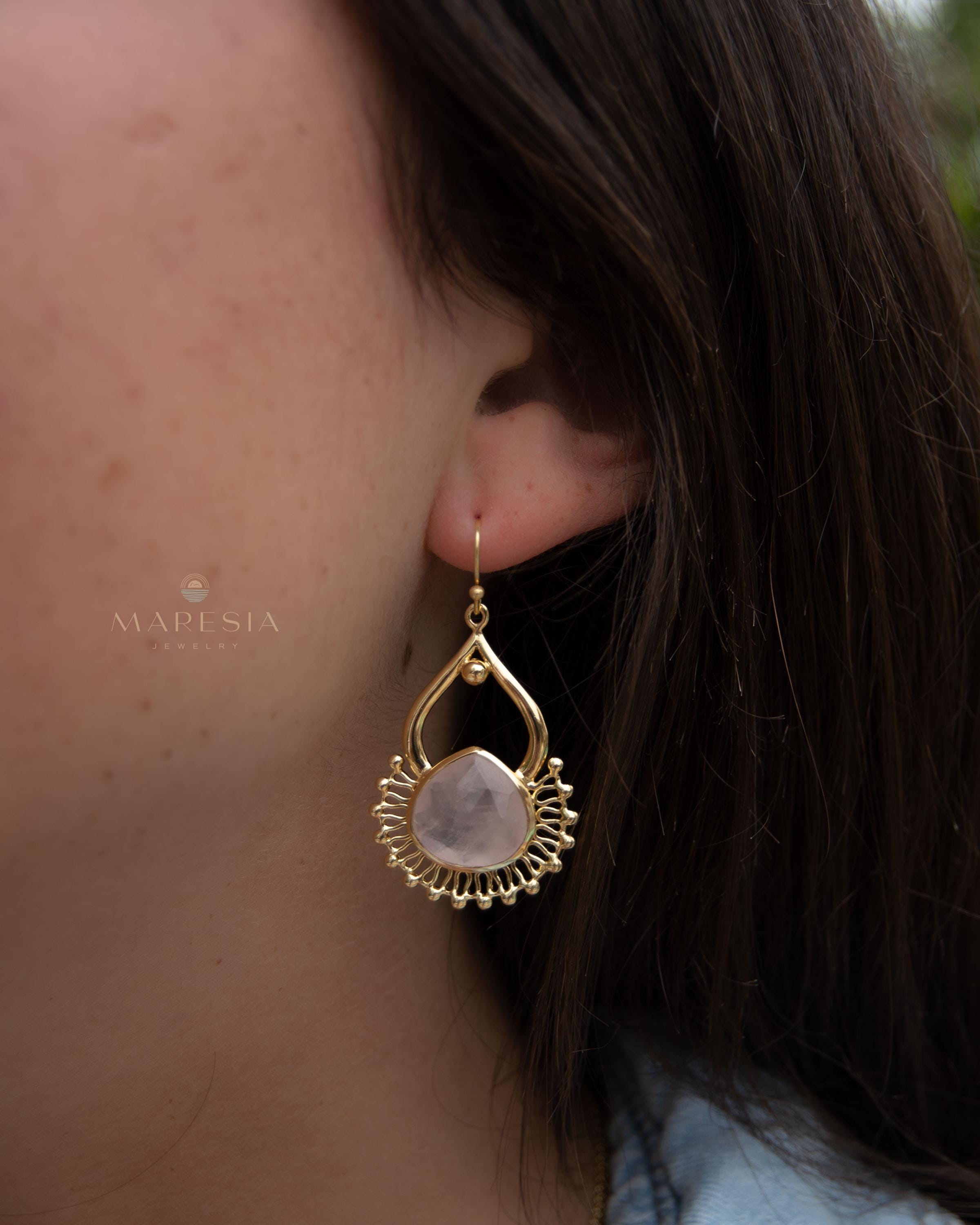 Rose Quartz 18k Gold Plated Earrings ~ Gemstone ~ Dangle Earrings ~ Handmade ~ Jewelry ~ Gift for her ~ ME187