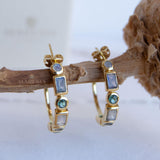 Moonstone, Labradorite & Green tourmaline hydro ~ Hoop Earrings 18k Gold Plated Earrings ~ Gemstone ~ Post ~Boho ~ Handmade~Jewelry ME043