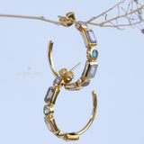 Moonstone, Labradorite & Green tourmaline hydro ~ Hoop Earrings 18k Gold Plated Earrings ~ Gemstone ~ Post ~Boho ~ Handmade~Jewelry ME043