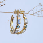Moonstone, Labradorite & Green tourmaline hydro ~ Hoop Earrings 18k Gold Plated Earrings ~ Gemstone ~ Post ~Boho ~ Handmade~Jewelry ME043