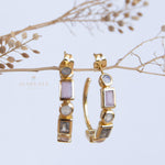 Moonstone, Labradorite & Rose Quartz ~ Hoop Earrings 18k Gold Plated Earrings ~ Gemstone ~ Post ~Boho ~ Handmade~Jewelry ME042