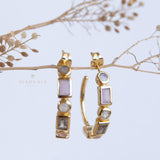 Moonstone, Labradorite & Rose Quartz ~ Hoop Earrings 18k Gold Plated Earrings ~ Gemstone ~ Post ~Boho ~ Handmade~Jewelry ME042