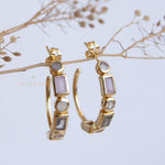 Moonstone, Labradorite & Rose Quartz ~ Hoop Earrings 18k Gold Plated Earrings ~ Gemstone ~ Post ~Boho ~ Handmade~Jewelry ME042