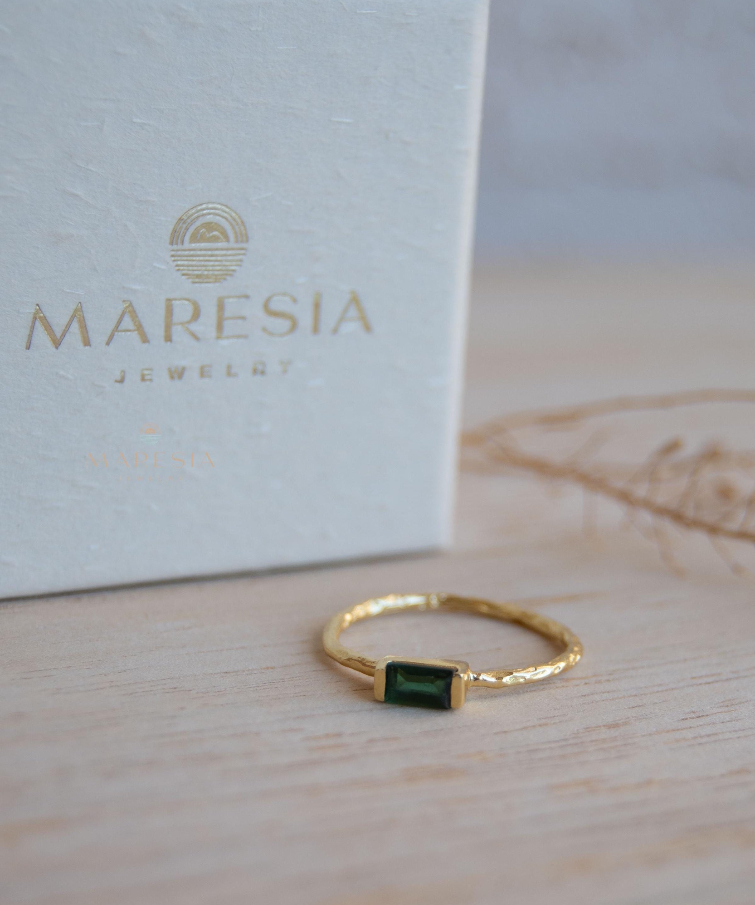 Green Tourmaline Hydro Ring ~ Rectangular Stone ~ 18k Gold Plated ~ Jewelry ~ Handmade ~ Boho ~ MR364