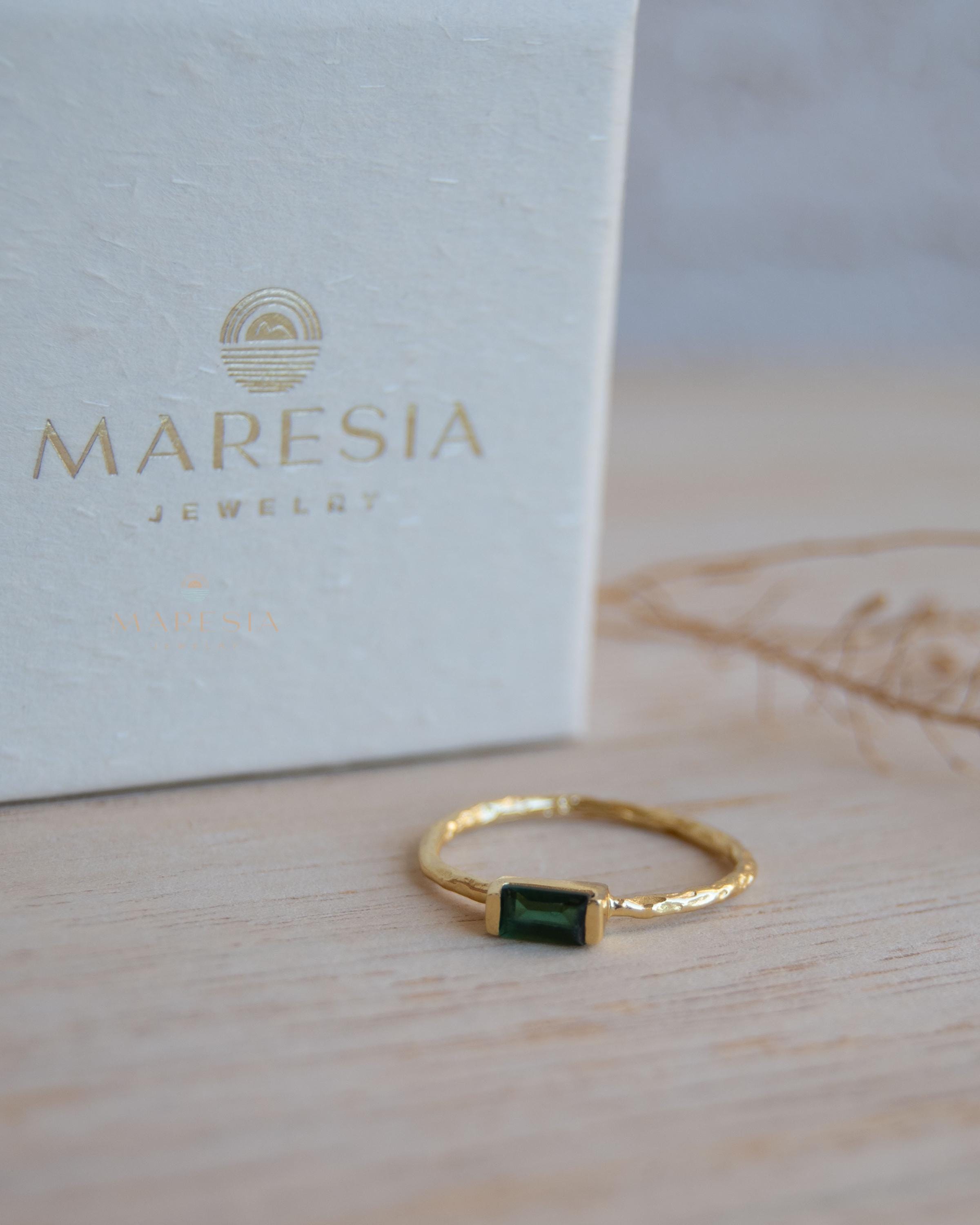 Green Tourmaline Hydro Ring ~ Rectangular Stone ~ 18k Gold Plated ~ Jewelry ~ Handmade ~ Boho ~ MR364