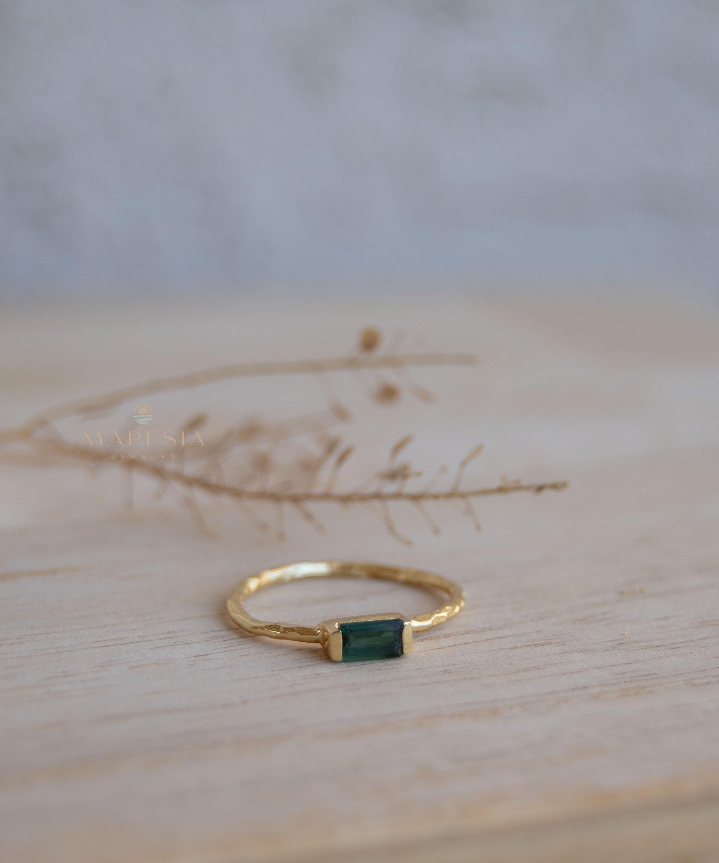 Green Tourmaline Hydro Ring ~ Rectangular Stone ~ 18k Gold Plated ~ Jewelry ~ Handmade ~ Boho ~ MR364