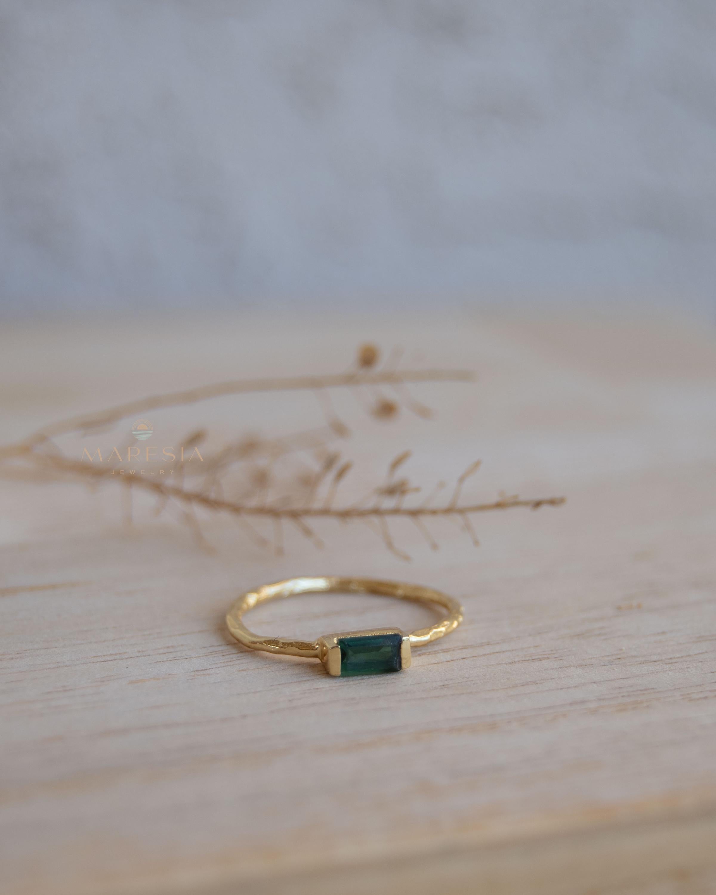 Green Tourmaline Hydro Ring ~ Rectangular Stone ~ 18k Gold Plated ~ Jewelry ~ Handmade ~ Boho ~ MR364