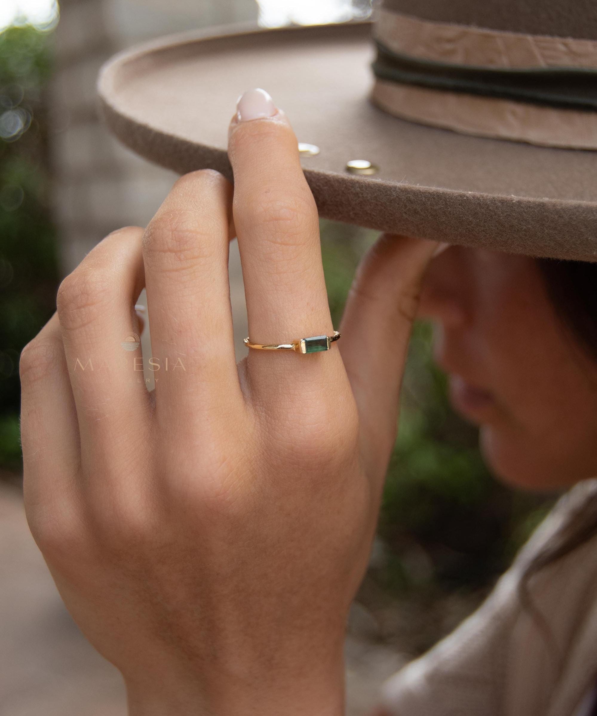 Green Tourmaline Hydro Ring ~ Rectangular Stone ~ 18k Gold Plated ~ Jewelry ~ Handmade ~ Boho ~ MR364