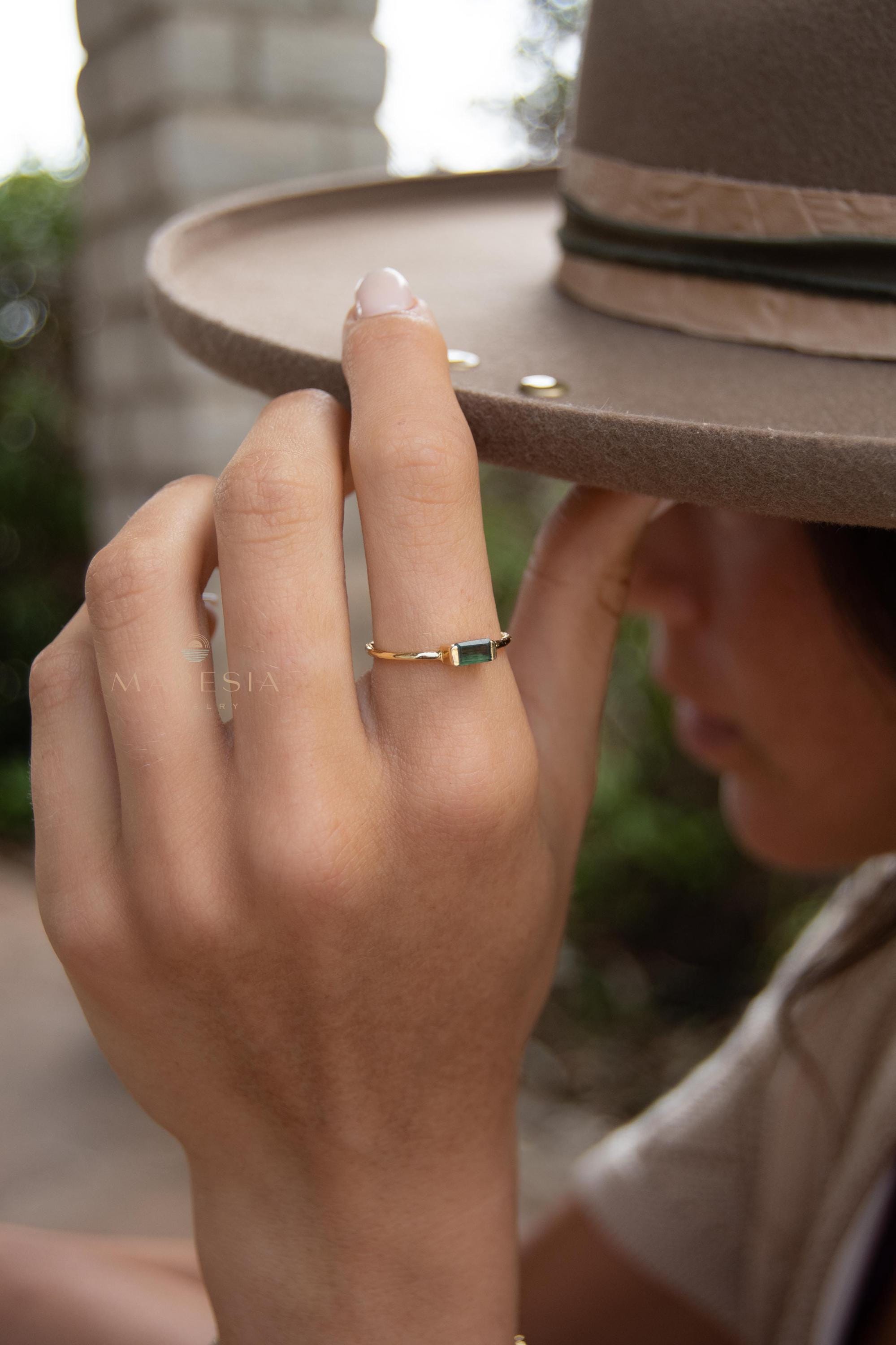Green Tourmaline Hydro Ring ~ Rectangular Stone ~ 18k Gold Plated ~ Jewelry ~ Handmade ~ Boho ~ MR364